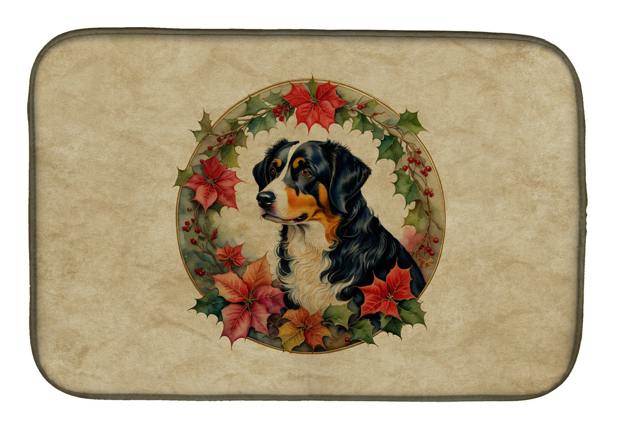 Caroline's Treasures Appenzeller Sennenhund Christmas Flowers Dish Drying Mat