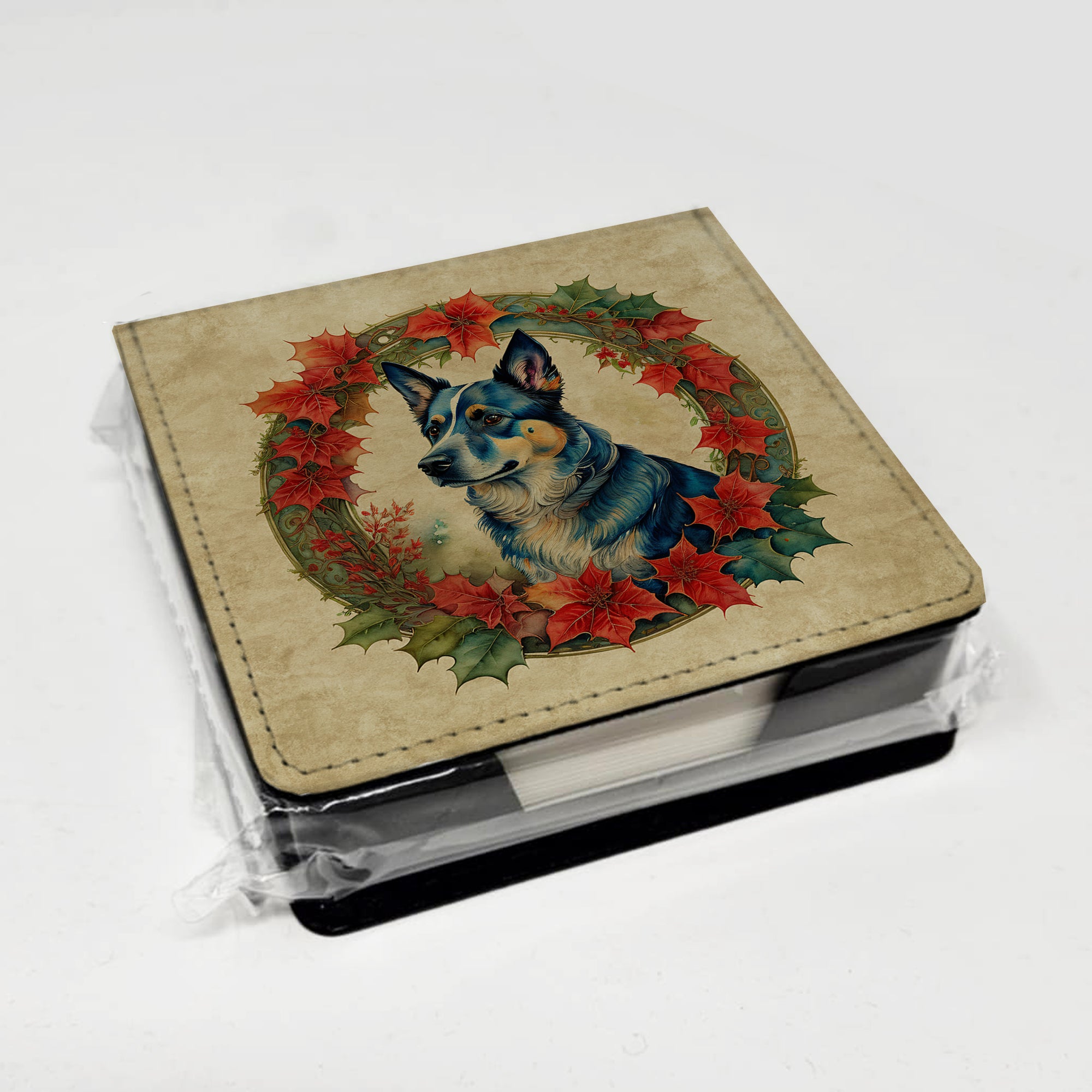 Caroline's Treasures Australian Cattle Dog Christmas Flowers PU Leather Note Paper Holder