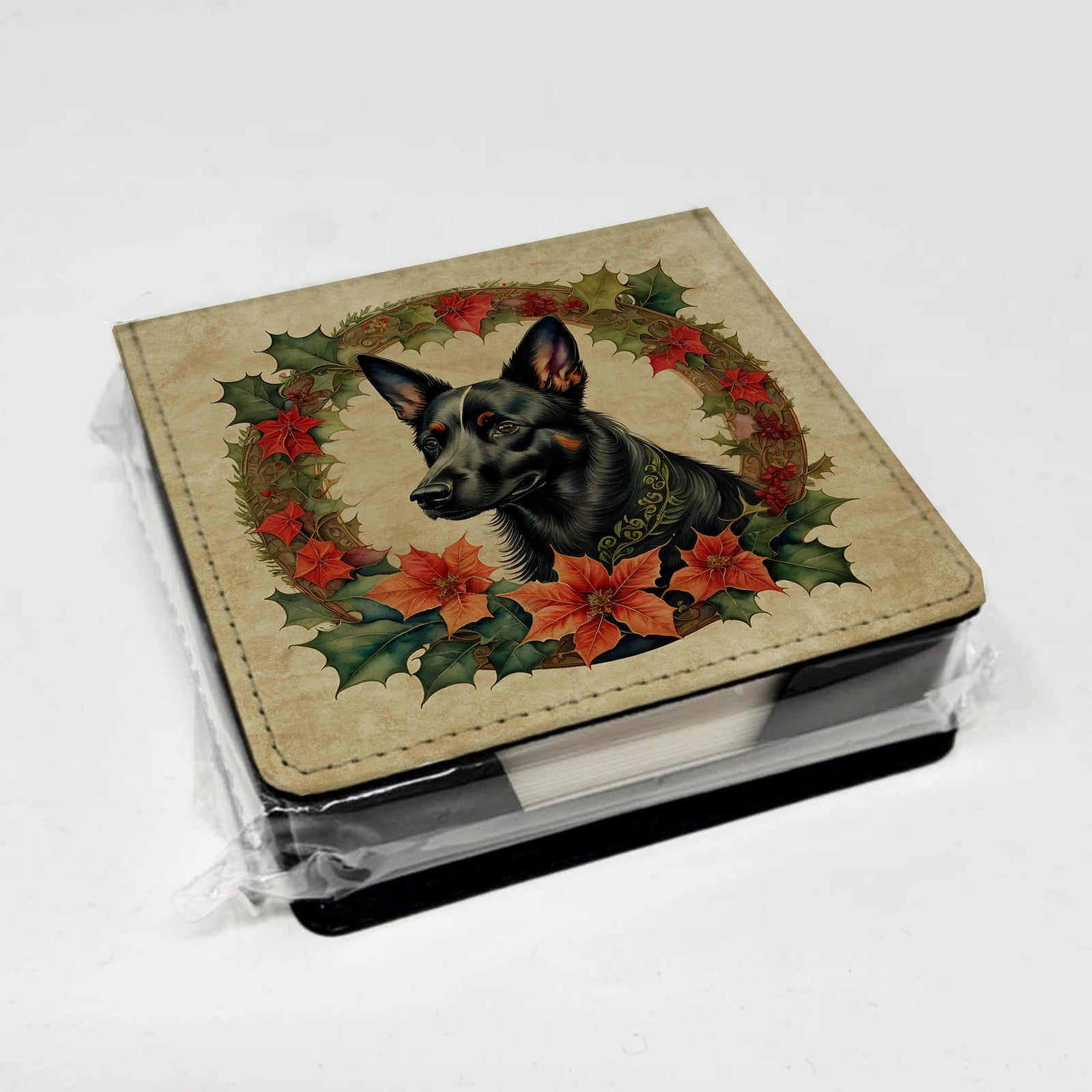Caroline's Treasures Australian Kelpie Christmas Flowers PU Leather Note Paper Holder