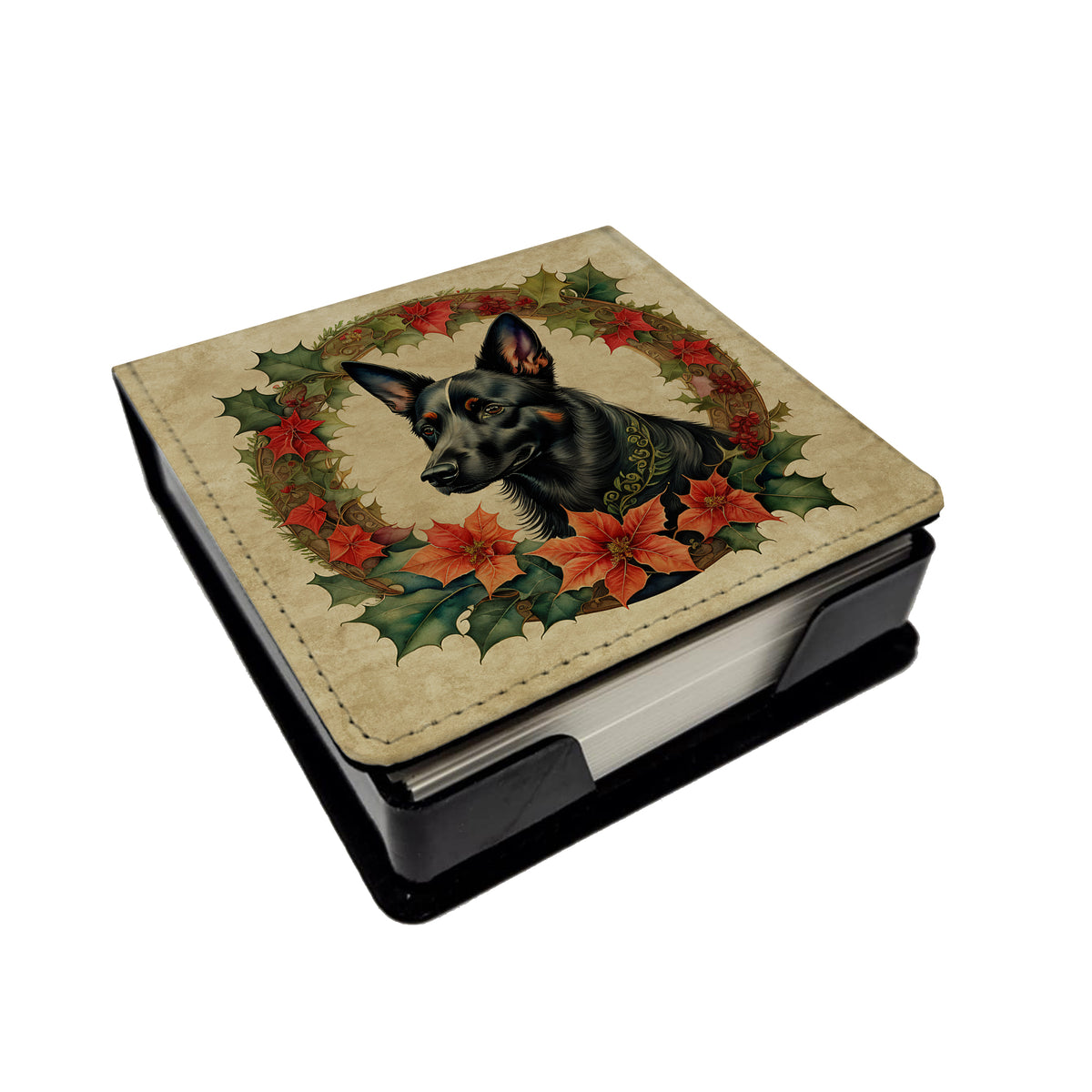 Caroline's Treasures Australian Kelpie Christmas Flowers PU Leather Note Paper Holder