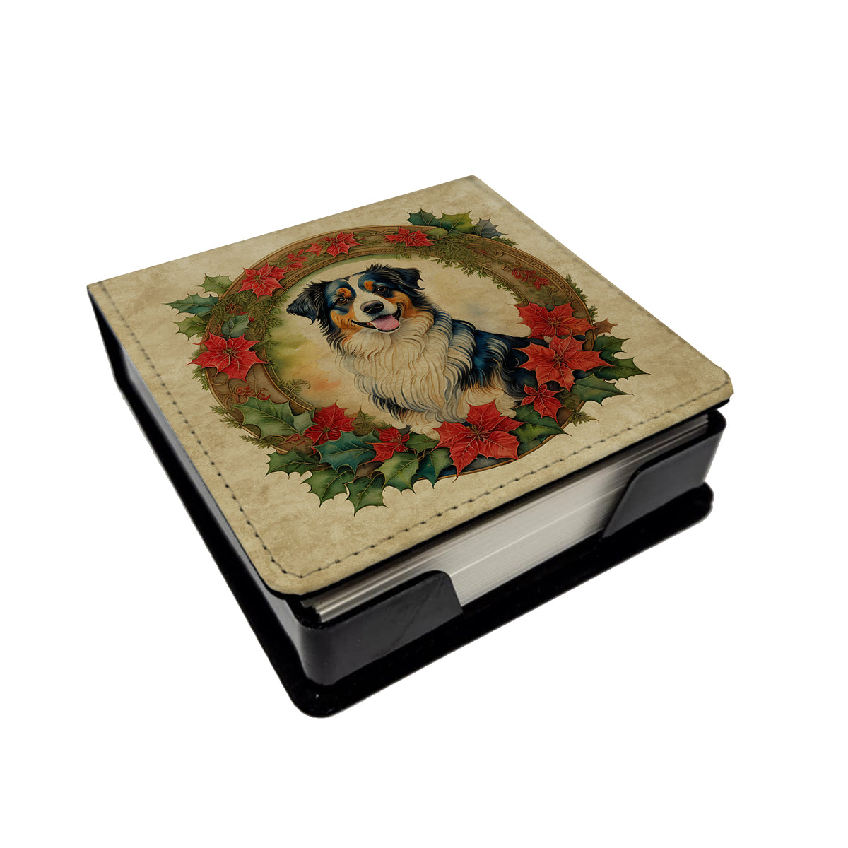 Caroline's Treasures Australian Shepherd Christmas Flowers PU Leather Note Paper Holder