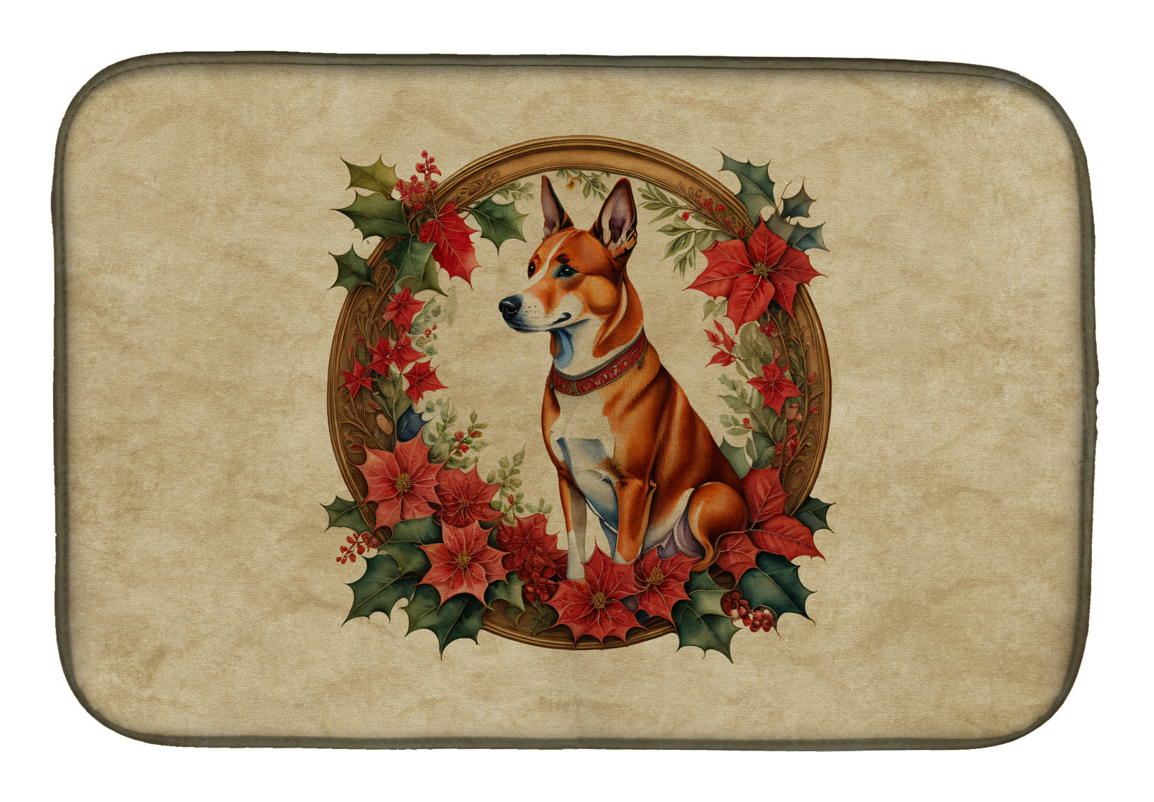 Caroline's Treasures Basenji Christmas Flowers Dish Drying Mat