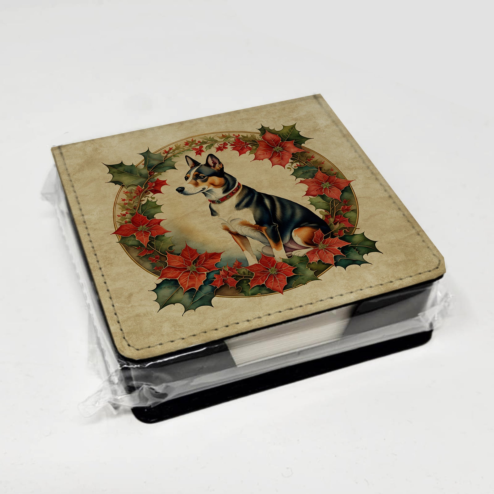 Caroline's Treasures Basenji Christmas Flowers PU Leather Note Paper Holder