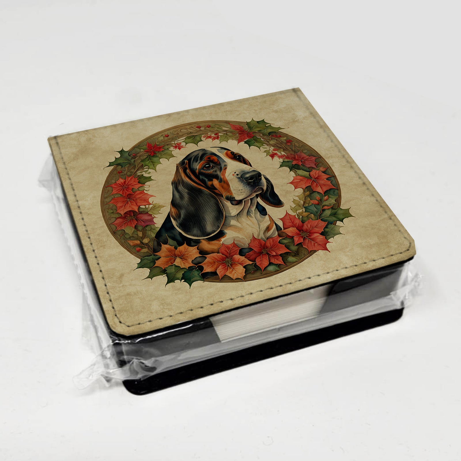 Caroline's Treasures Basset Hound Christmas Flowers PU Leather Note Paper Holder