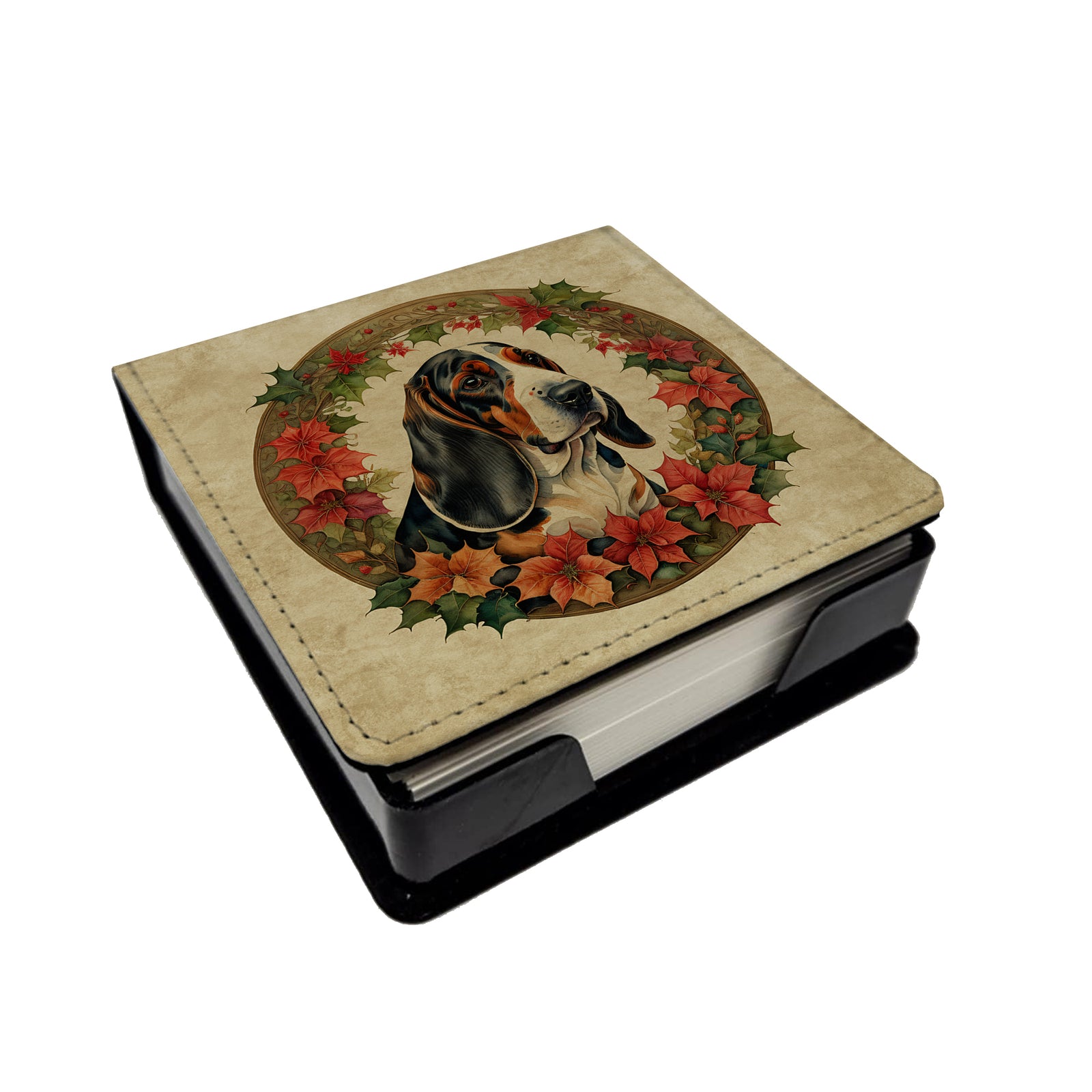Caroline's Treasures Basset Hound Christmas Flowers PU Leather Note Paper Holder