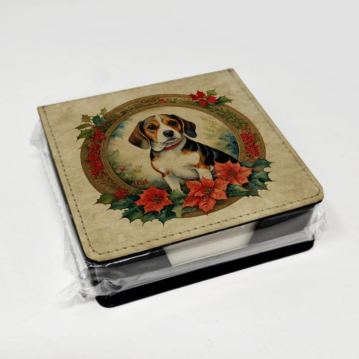 Caroline's Treasures Beagle Christmas Flowers PU Leather Note Paper Holder