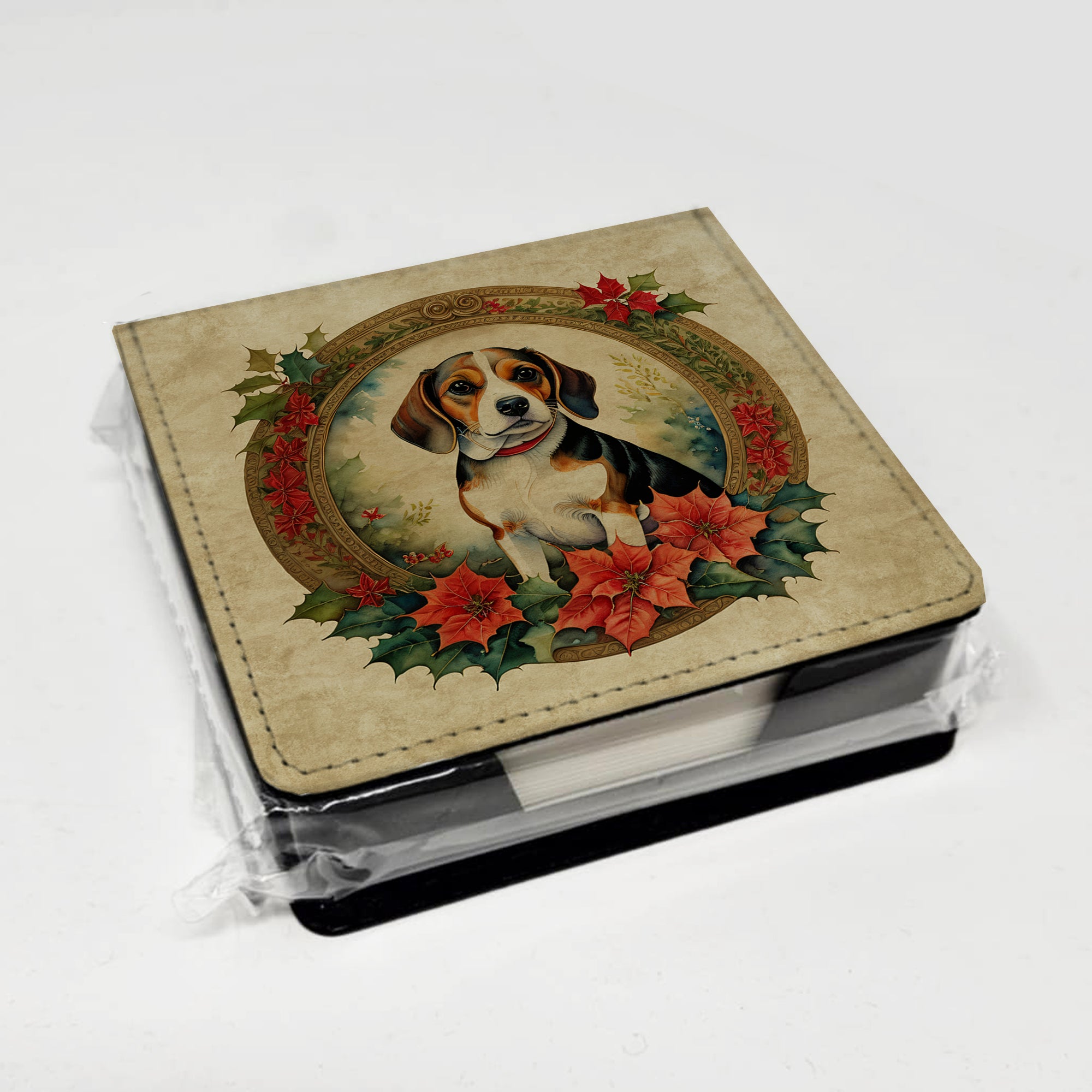 Caroline's Treasures Beagle Christmas Flowers PU Leather Note Paper Holder