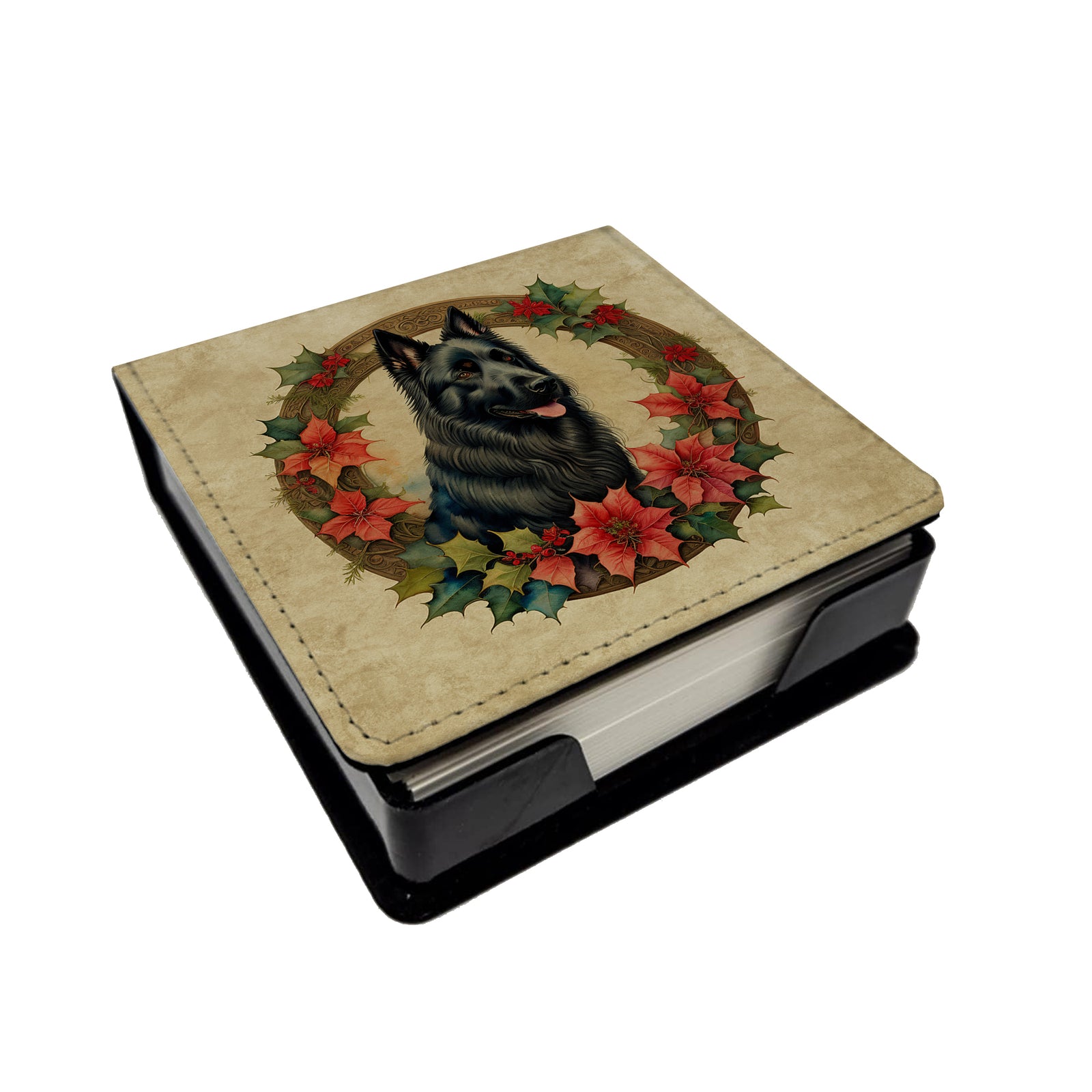 Caroline's Treasures Belgian Sheepdog Christmas Flowers PU Leather Note Paper Holder