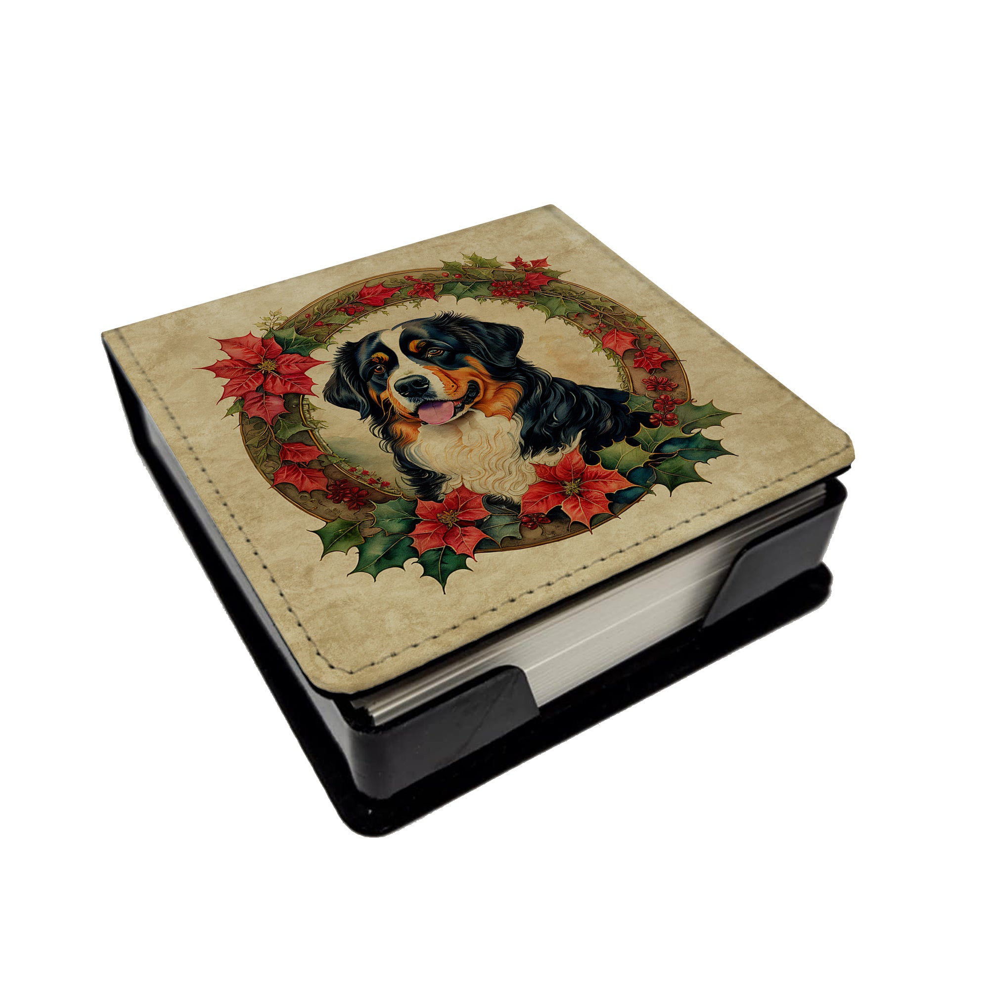 Caroline's Treasures Bernese Mountain Dog Christmas Flowers PU Leather Note Paper Holder