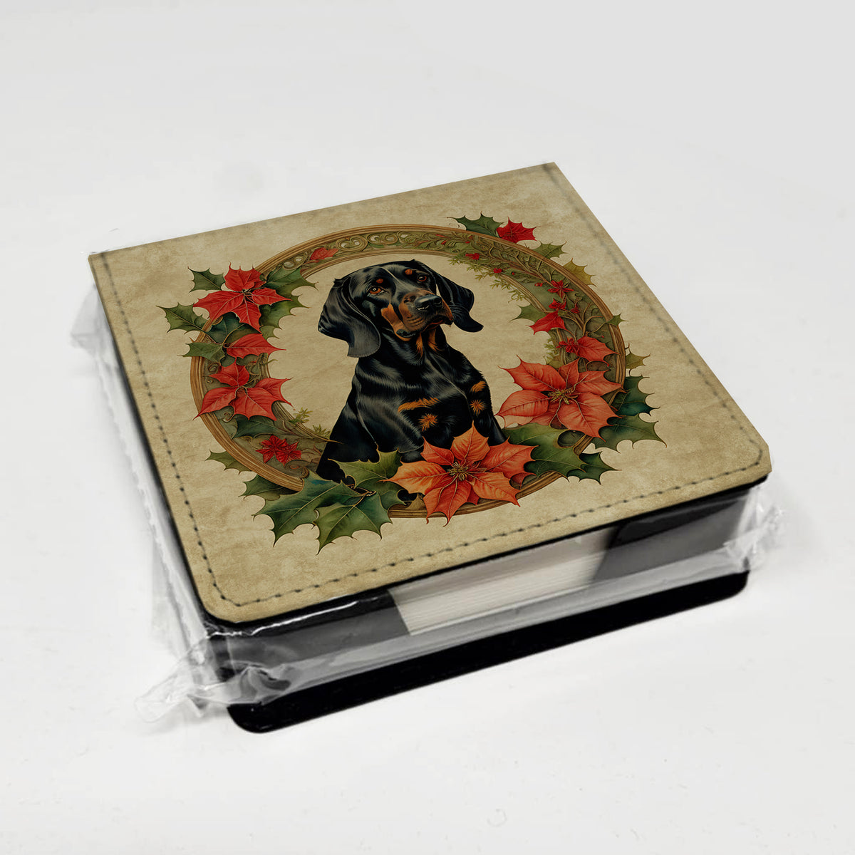 Caroline's Treasures Black and Tan Coonhound Christmas Flowers PU Leather Note Paper Holder