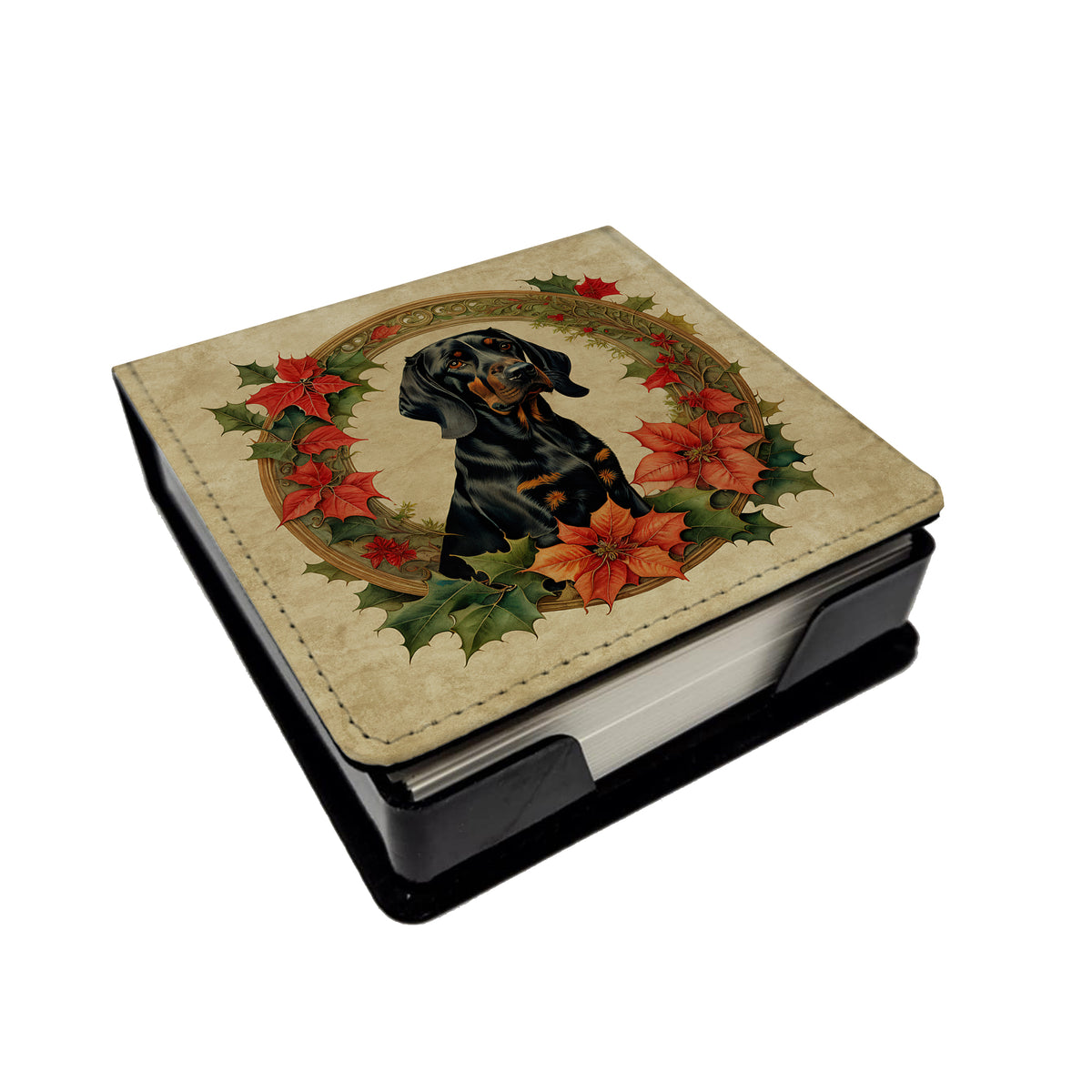 Caroline's Treasures Black and Tan Coonhound Christmas Flowers PU Leather Note Paper Holder