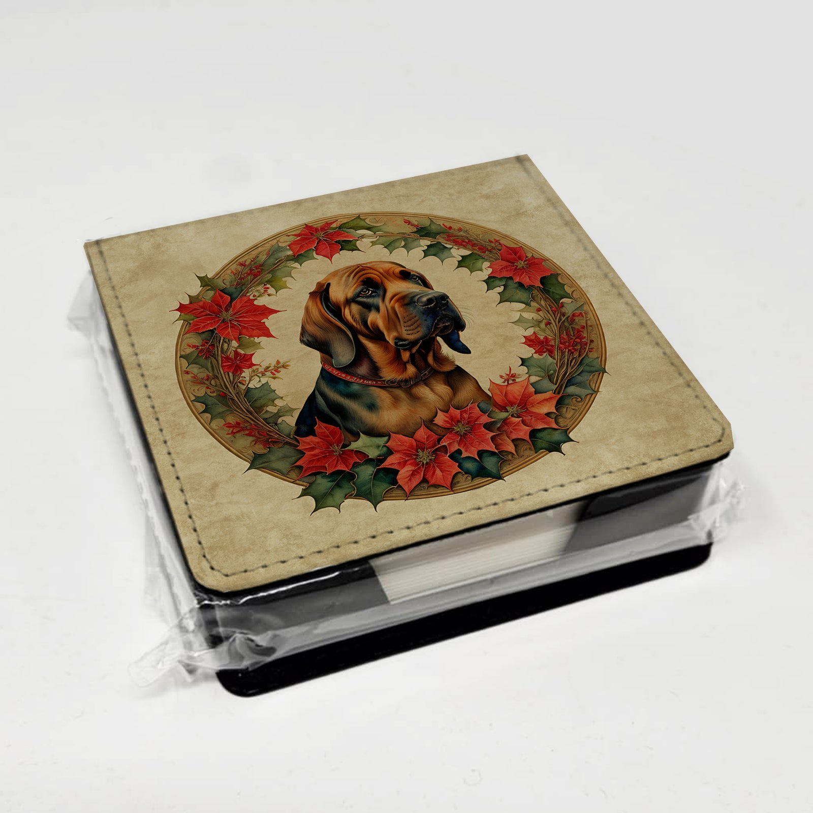 Caroline's Treasures Bloodhound Christmas Flowers PU Leather Note Paper Holder