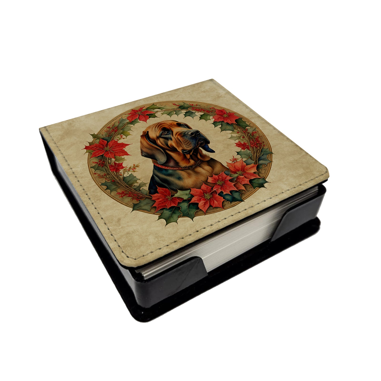 Caroline's Treasures Bloodhound Christmas Flowers PU Leather Note Paper Holder