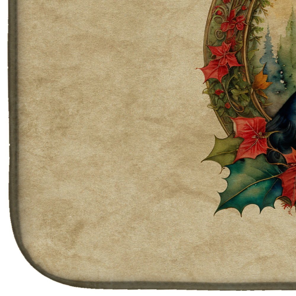 Caroline's Treasures Border Collie Christmas Flowers Dish Drying Mat