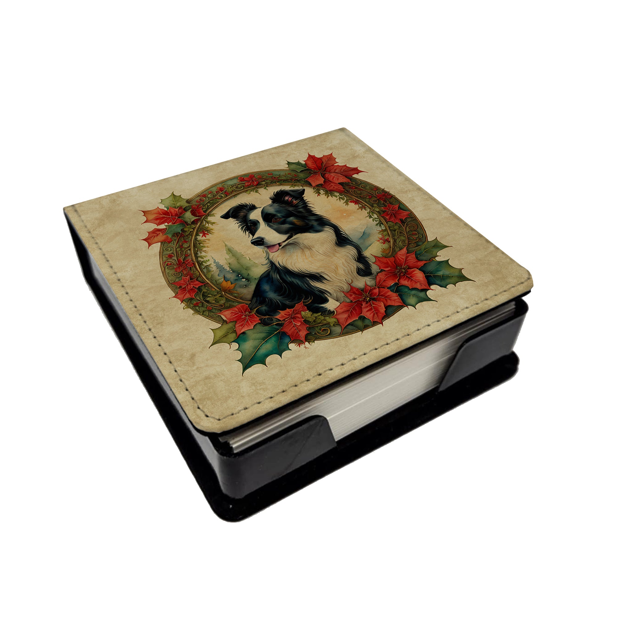 Caroline's Treasures Border Collie Christmas Flowers PU Leather Note Paper Holder
