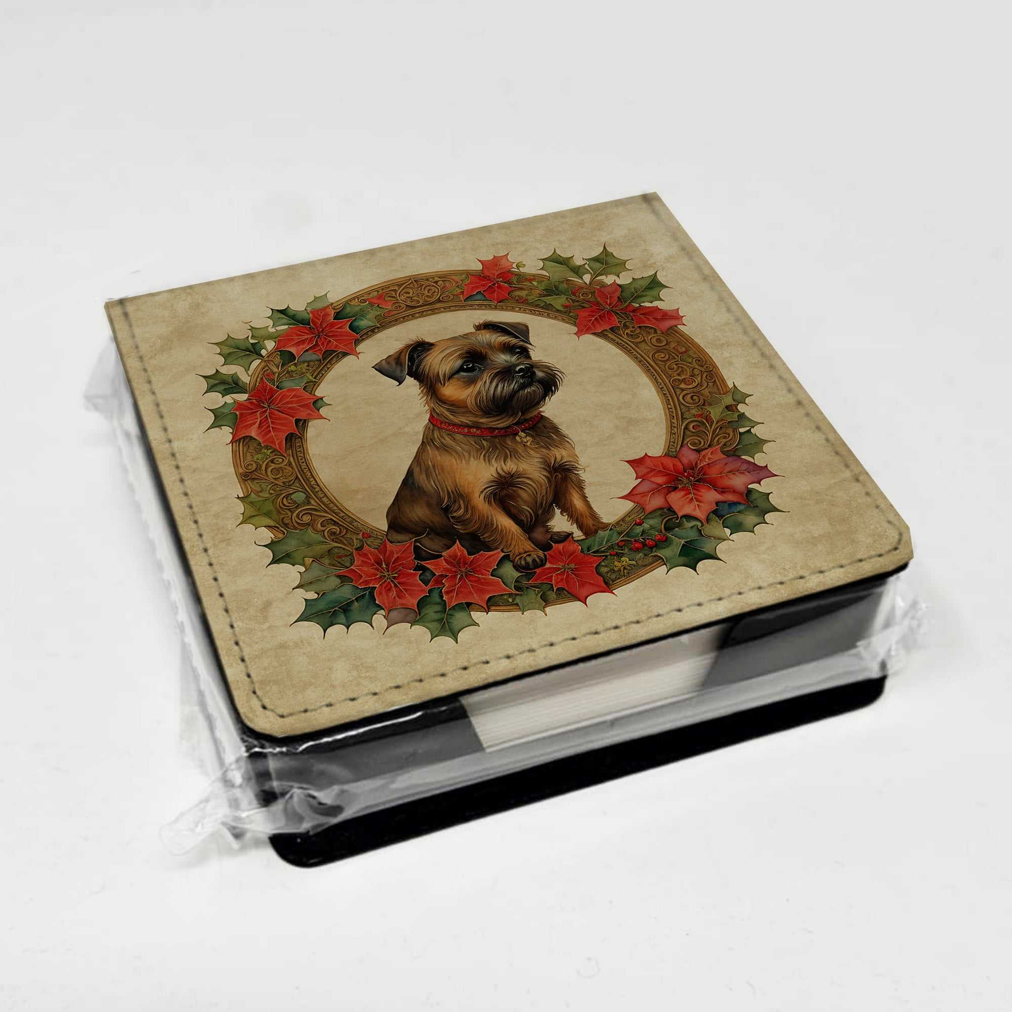 Caroline's Treasures Border Terrier Christmas Flowers PU Leather Note Paper Holder