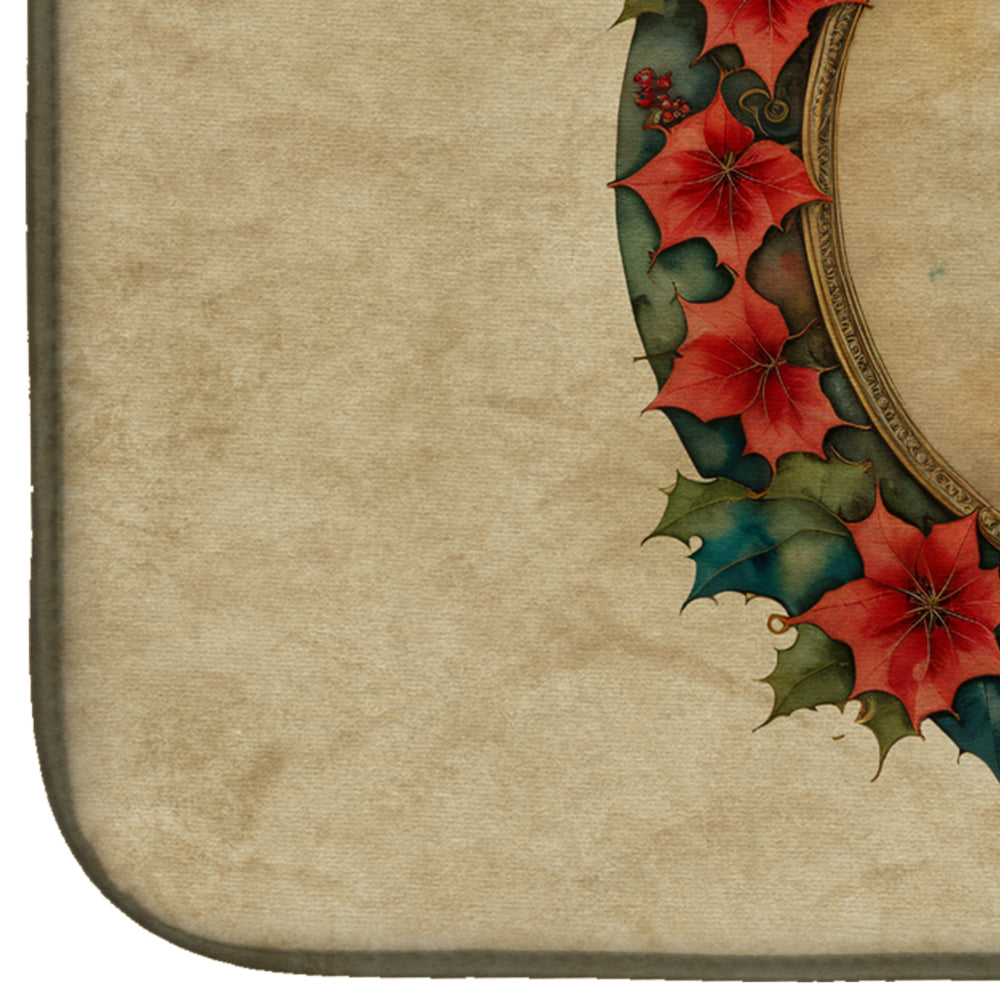 Caroline's Treasures Borzoi Christmas Flowers Dish Drying Mat