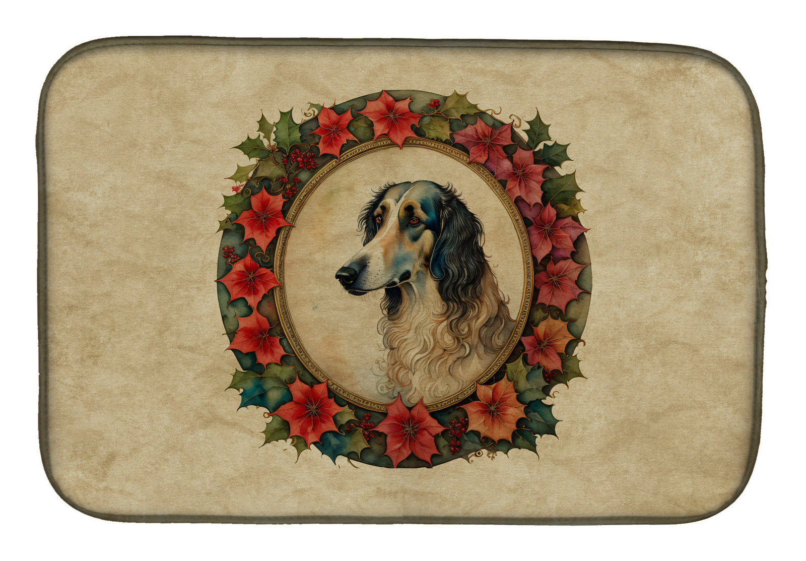 Caroline's Treasures Borzoi Christmas Flowers Dish Drying Mat