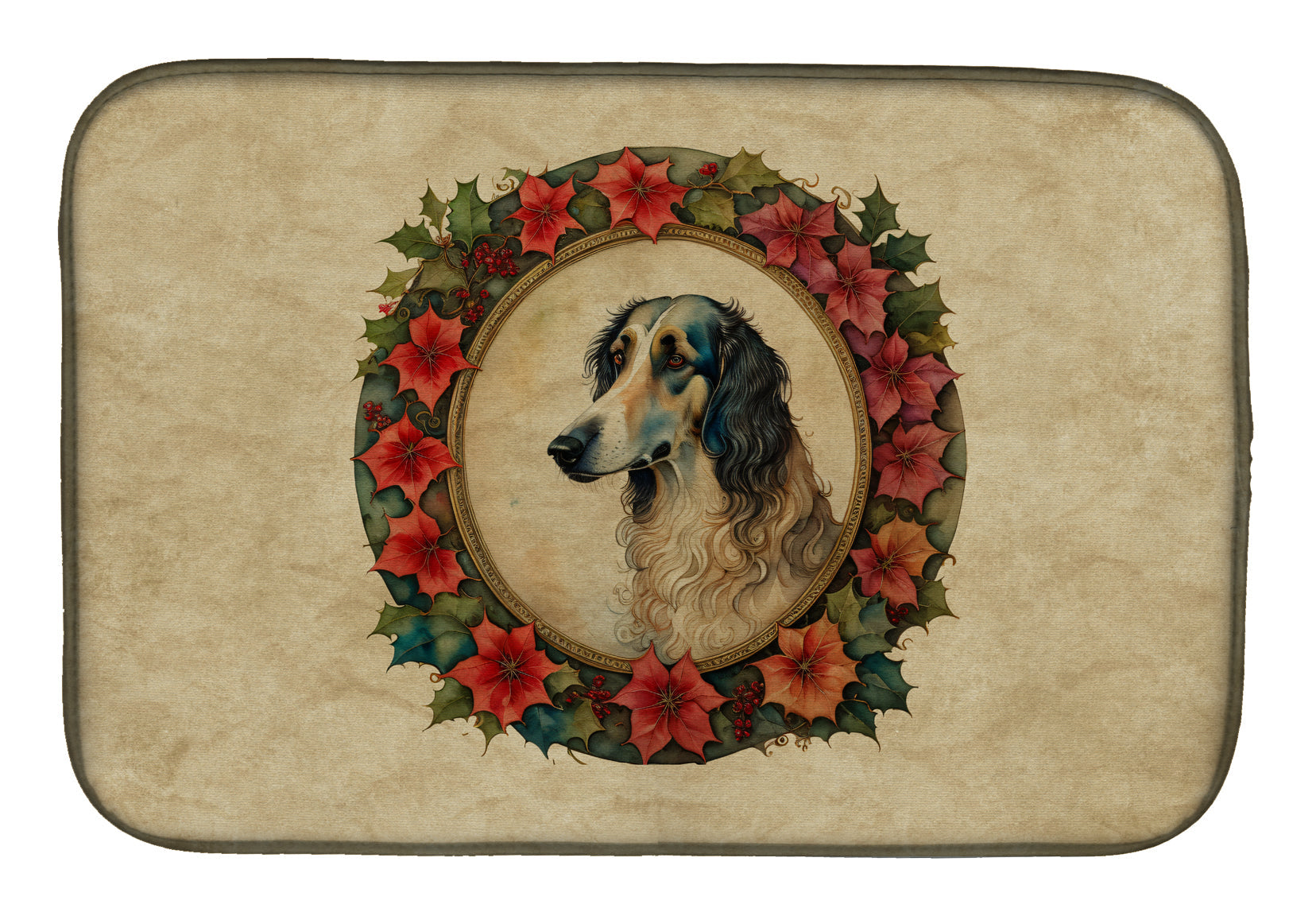 Caroline's Treasures Borzoi Christmas Flowers Dish Drying Mat