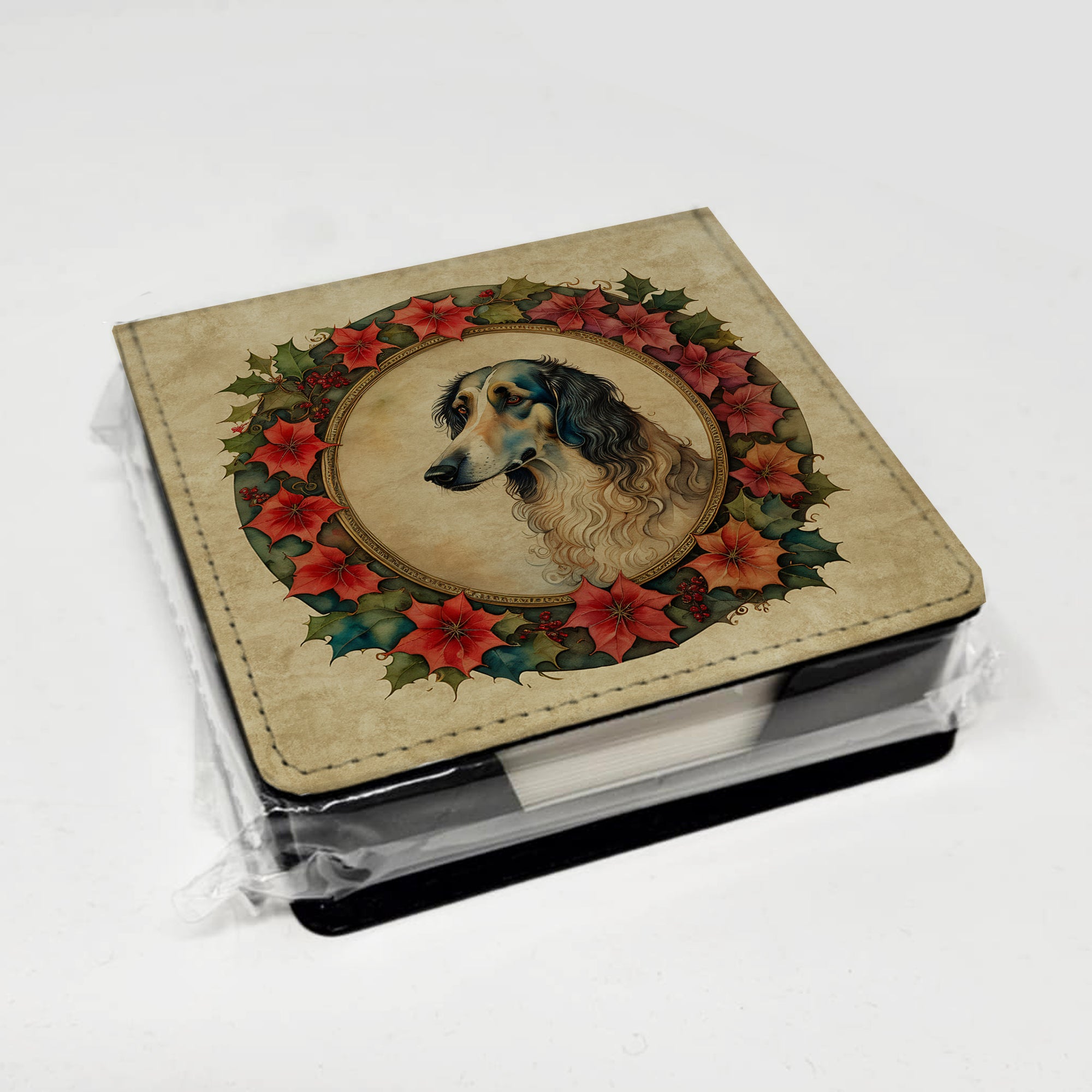 Caroline's Treasures Borzoi Christmas Flowers PU Leather Note Paper Holder
