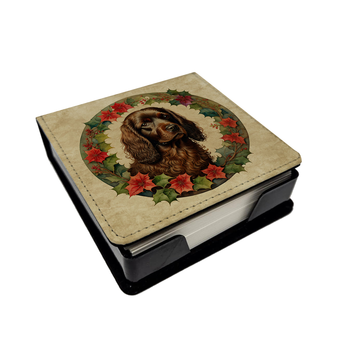 Caroline's Treasures Boykin Spaniel Christmas Flowers PU Leather Note Paper Holder