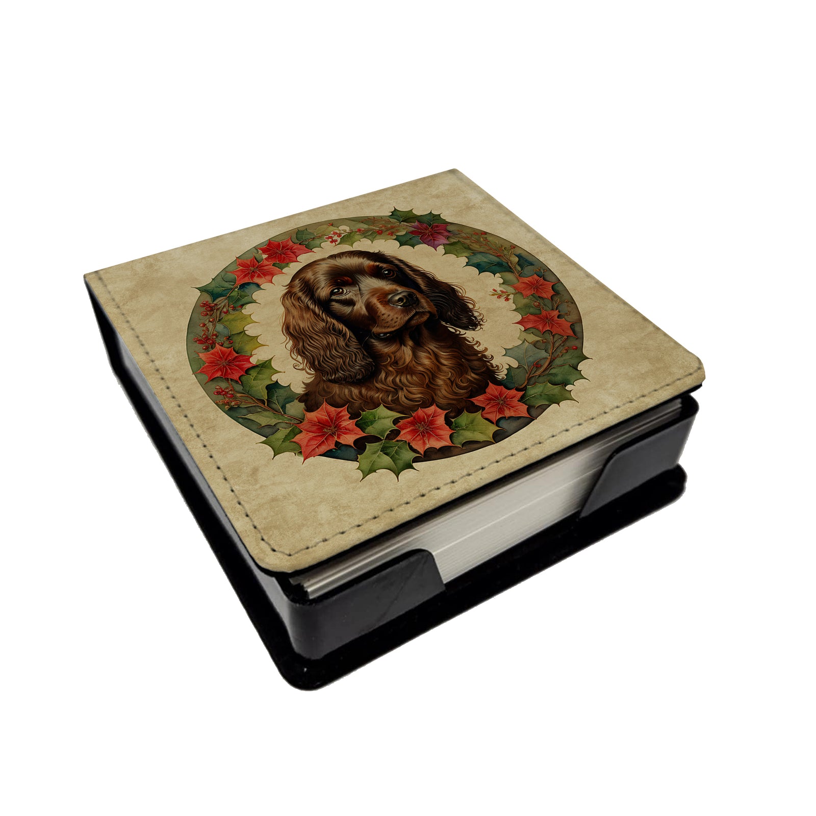 Caroline's Treasures Boykin Spaniel Christmas Flowers PU Leather Note Paper Holder