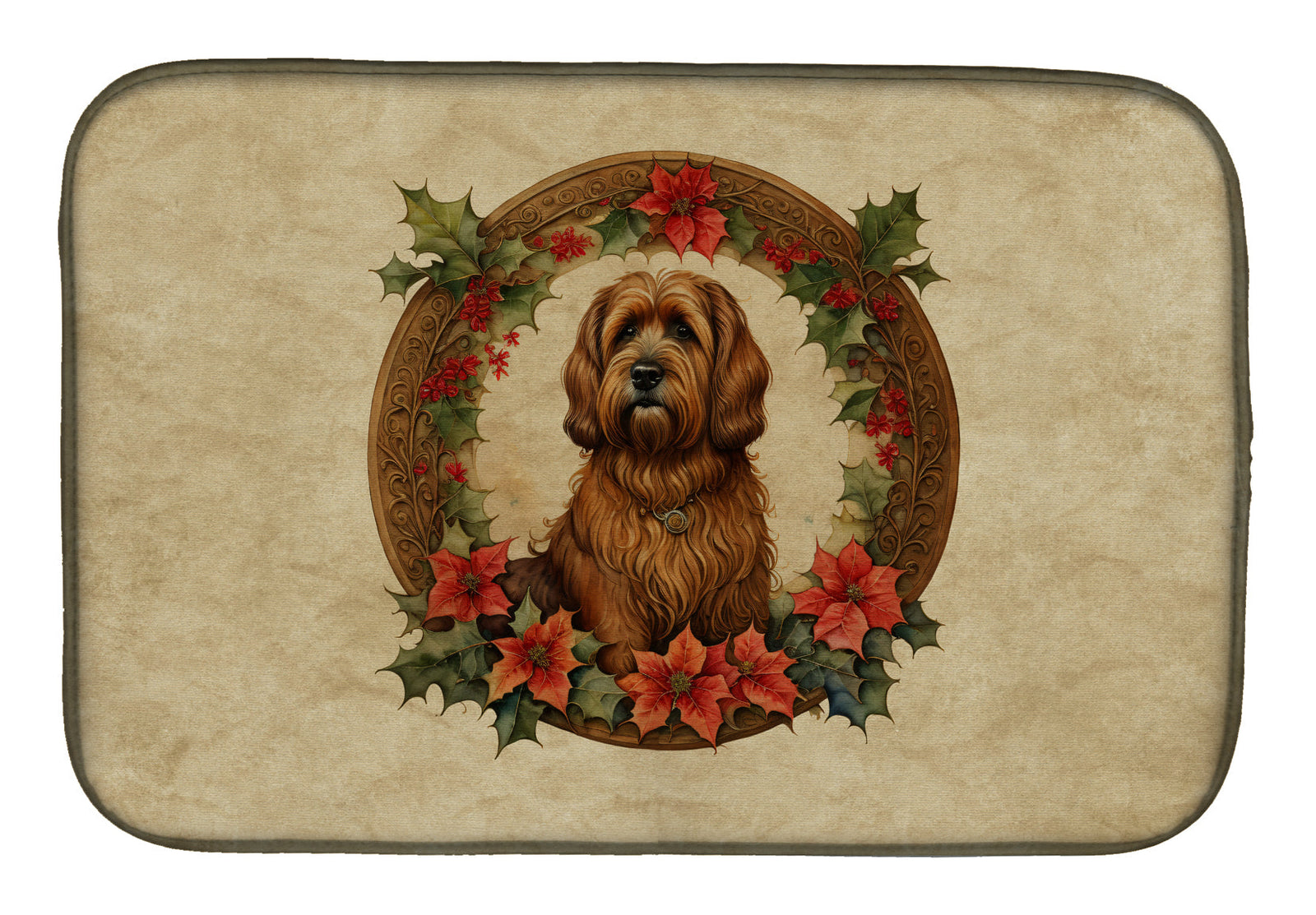 Caroline's Treasures Briard Christmas Flowers Dish Drying Mat
