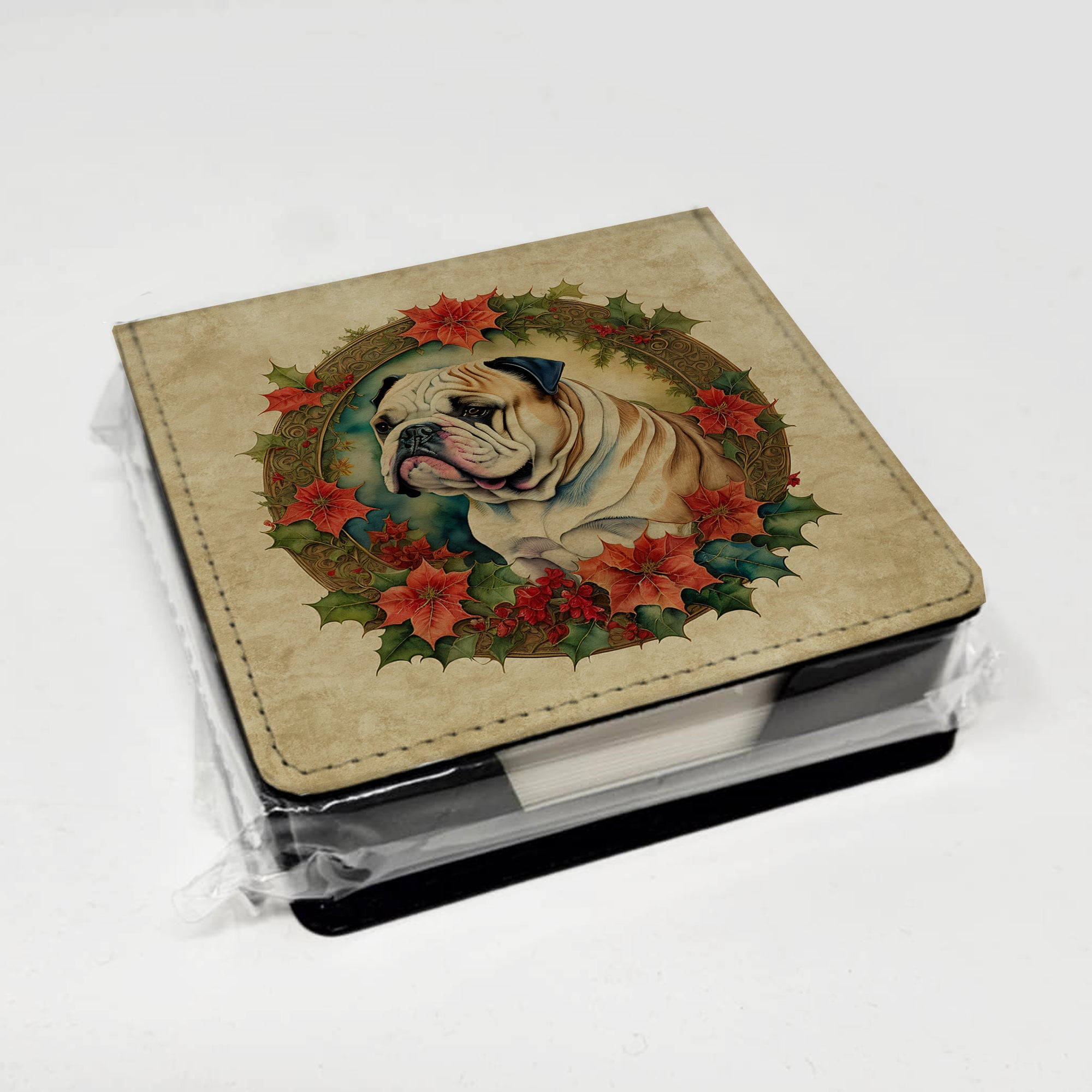 Caroline's Treasures English Bulldog Christmas Flowers PU Leather Note Paper Holder
