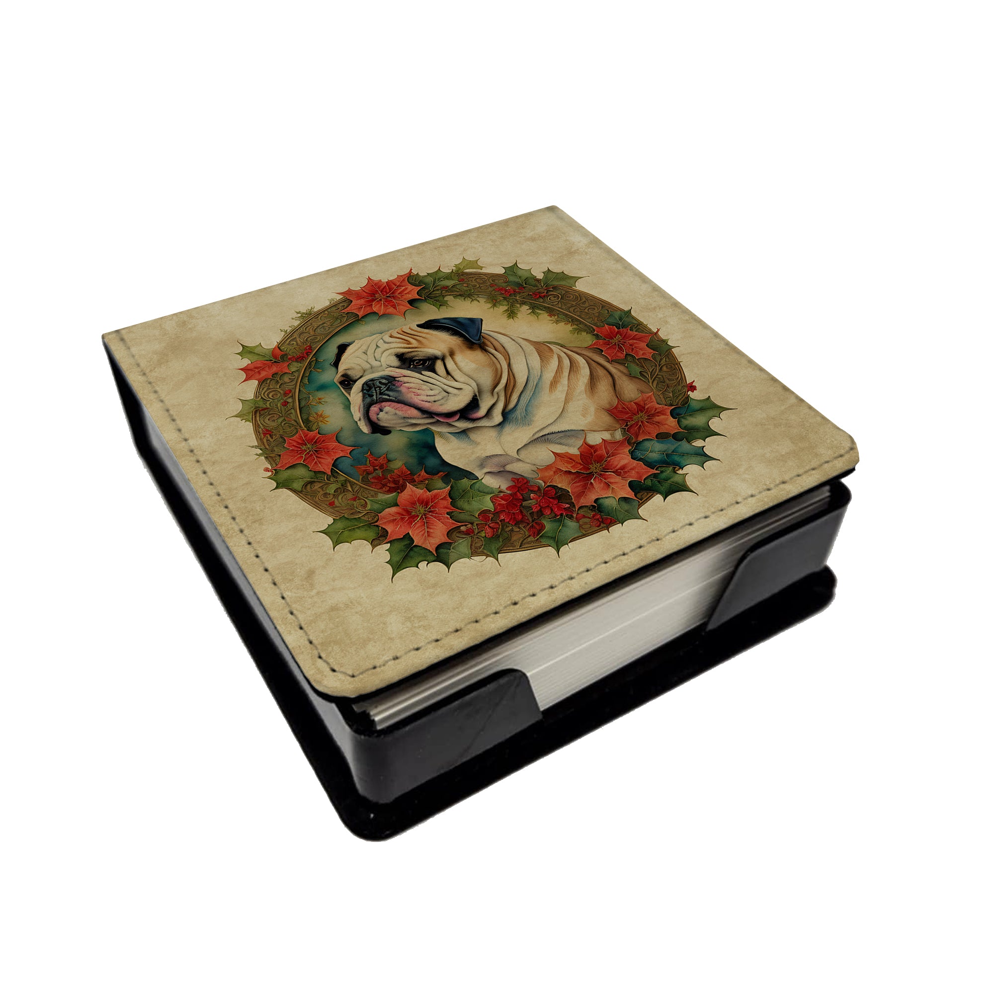 Caroline's Treasures English Bulldog Christmas Flowers PU Leather Note Paper Holder