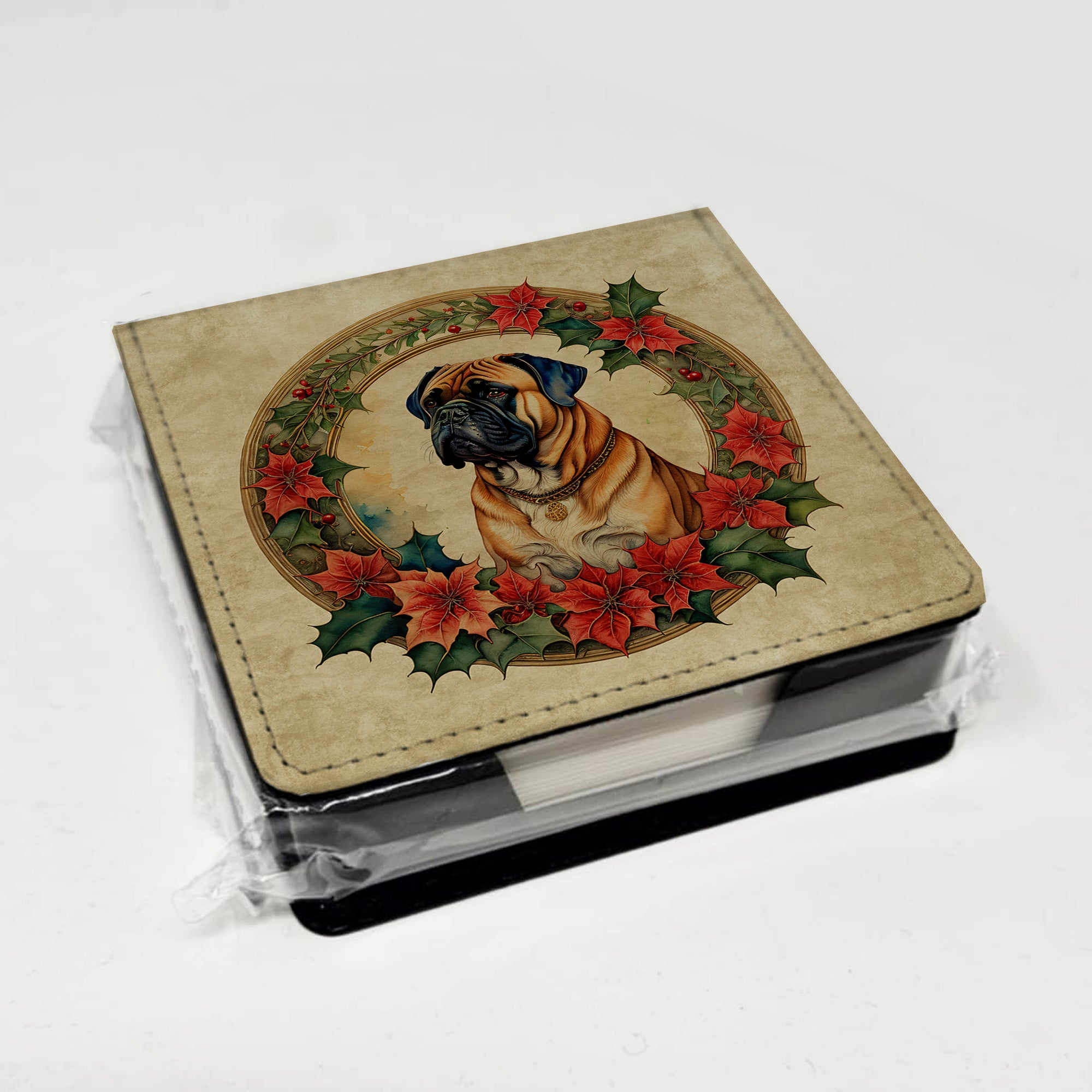 Caroline's Treasures Bullmastiff Christmas Flowers PU Leather Note Paper Holder