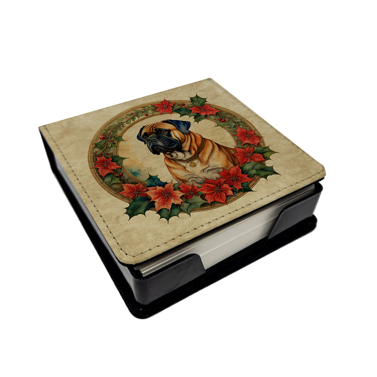 Caroline's Treasures Bullmastiff Christmas Flowers PU Leather Note Paper Holder