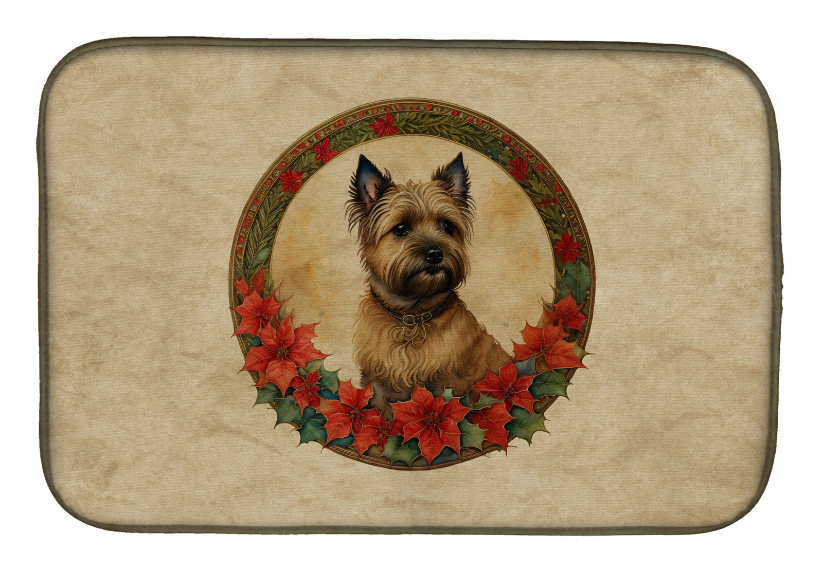 Caroline's Treasures Cairn Terrier Christmas Flowers Dish Drying Mat