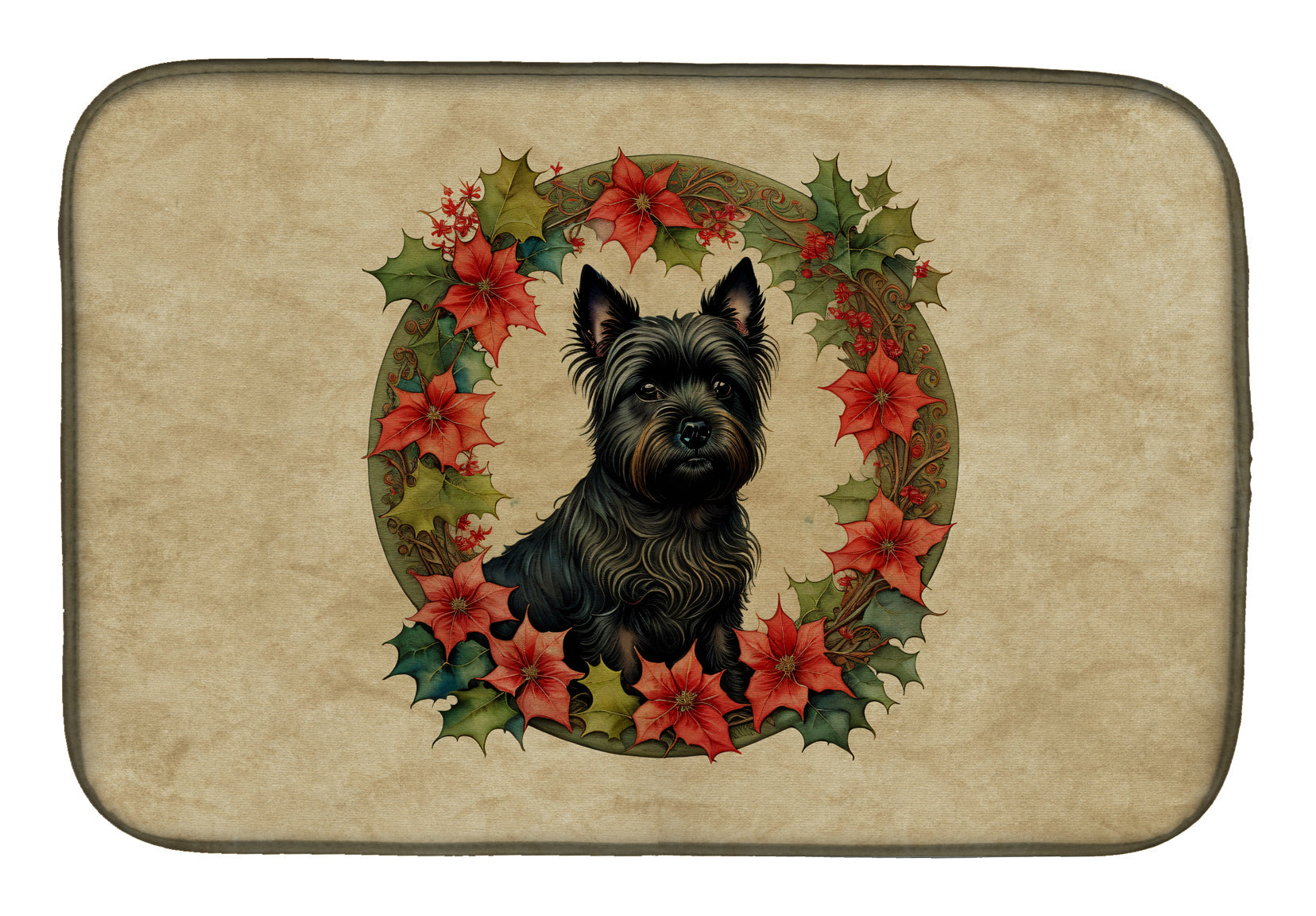 Caroline's Treasures Cairn Terrier Christmas Flowers Dish Drying Mat