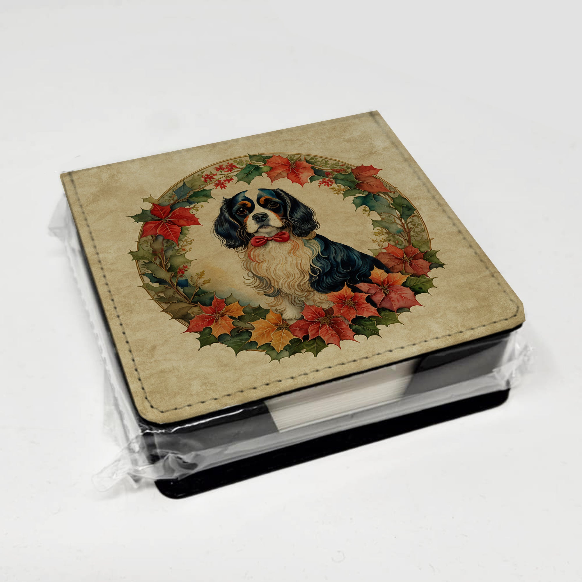 Caroline's Treasures Cavalier Spaniel Christmas Flowers PU Leather Note Paper Holder