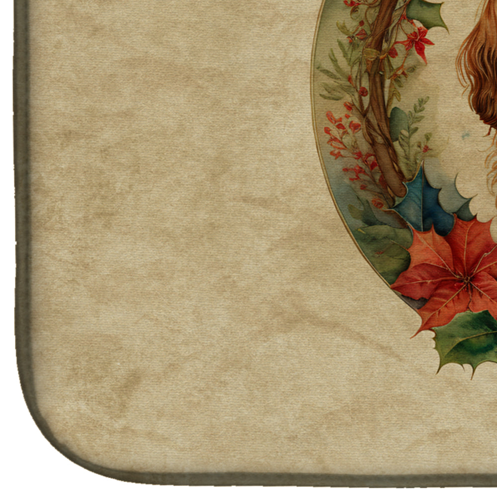 Caroline's Treasures Cavalier Spaniel Christmas Flowers Dish Drying Mat
