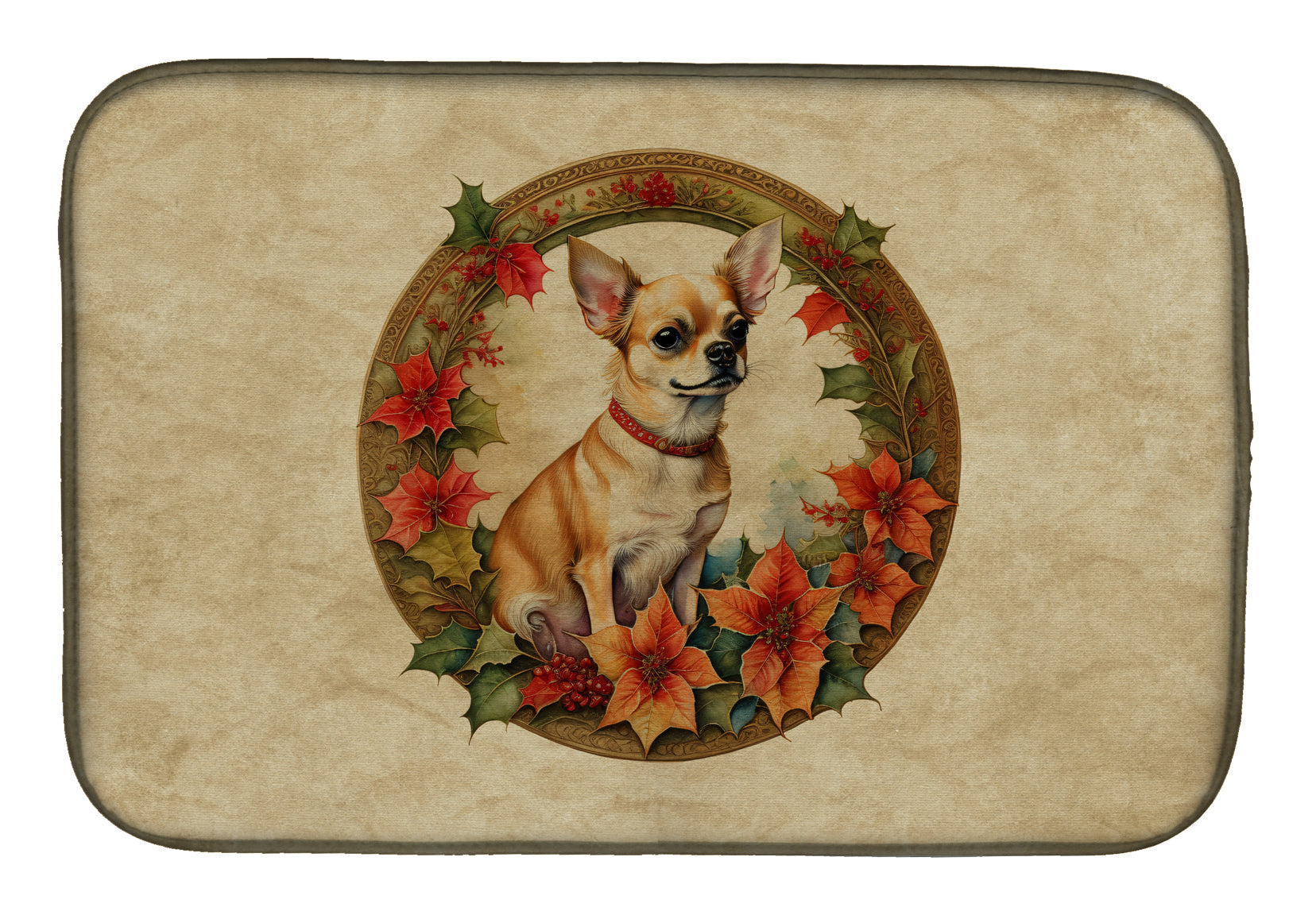 Caroline's Treasures Chihuahua Christmas Flowers Dish Drying Mat