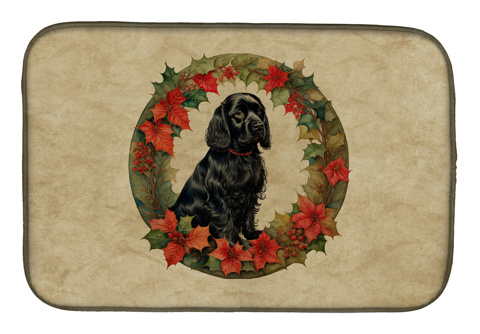Caroline's Treasures Cocker Spaniel Christmas Flowers Dish Drying Mat