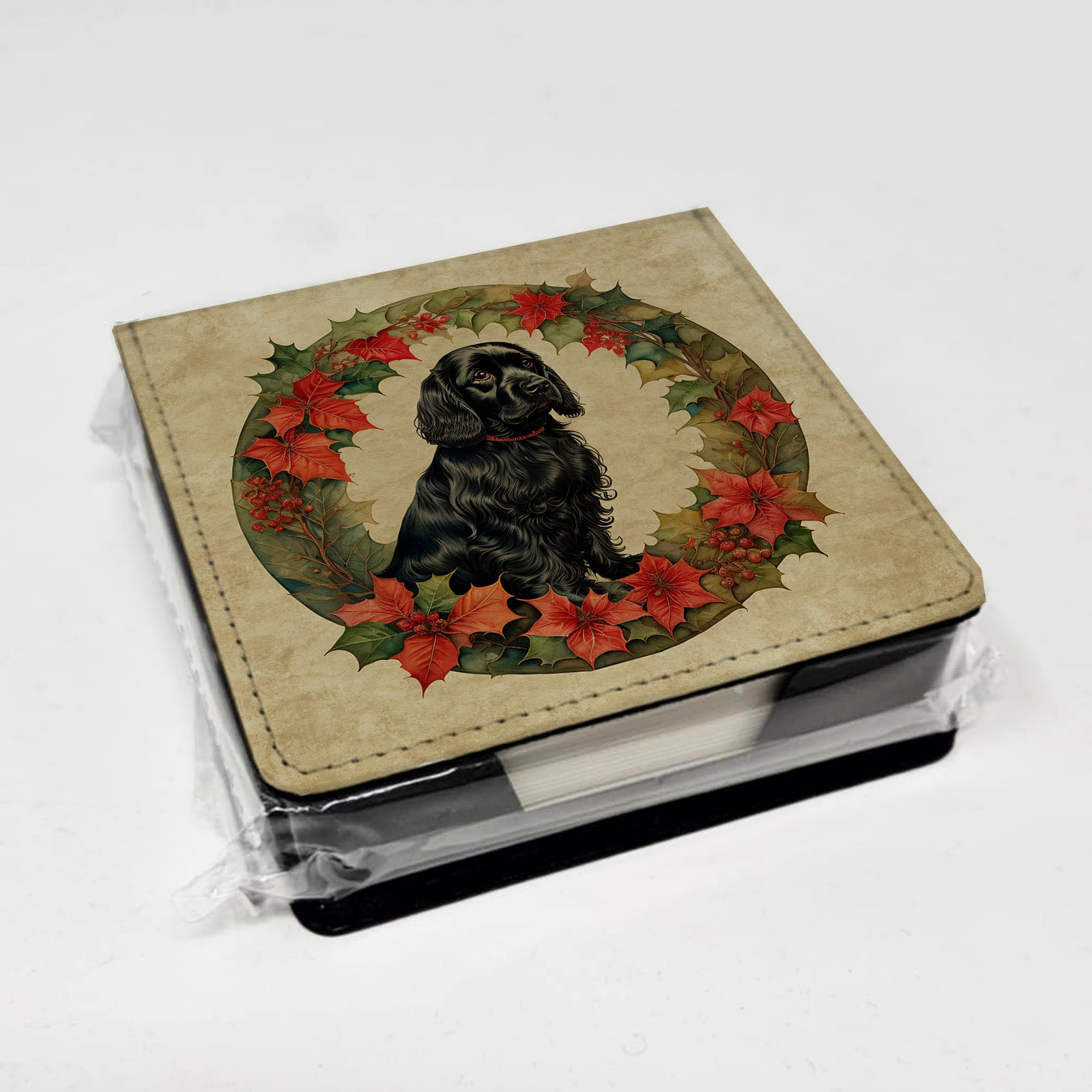 Caroline's Treasures Cocker Spaniel Christmas Flowers PU Leather Note Paper Holder