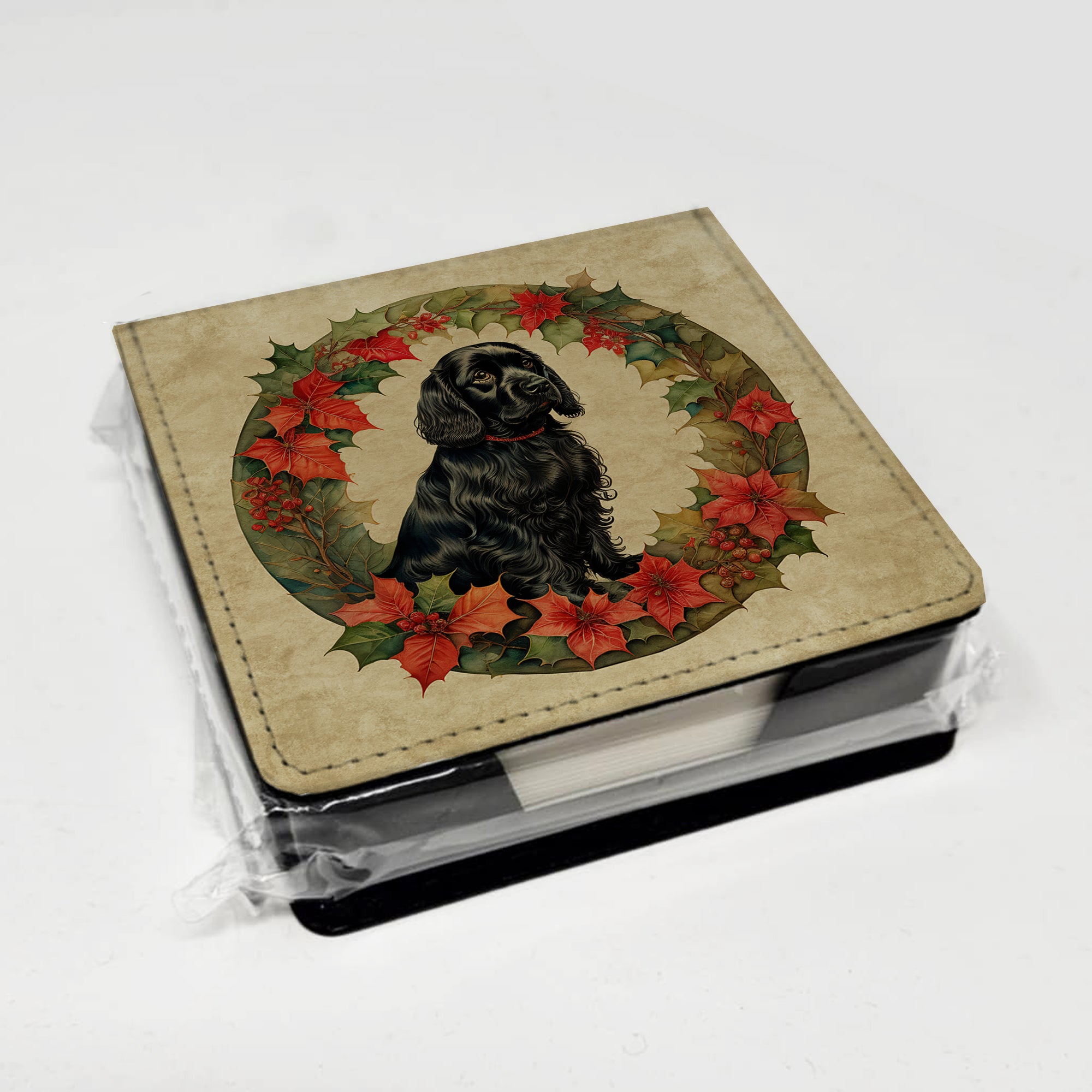Caroline's Treasures Cocker Spaniel Christmas Flowers PU Leather Note Paper Holder