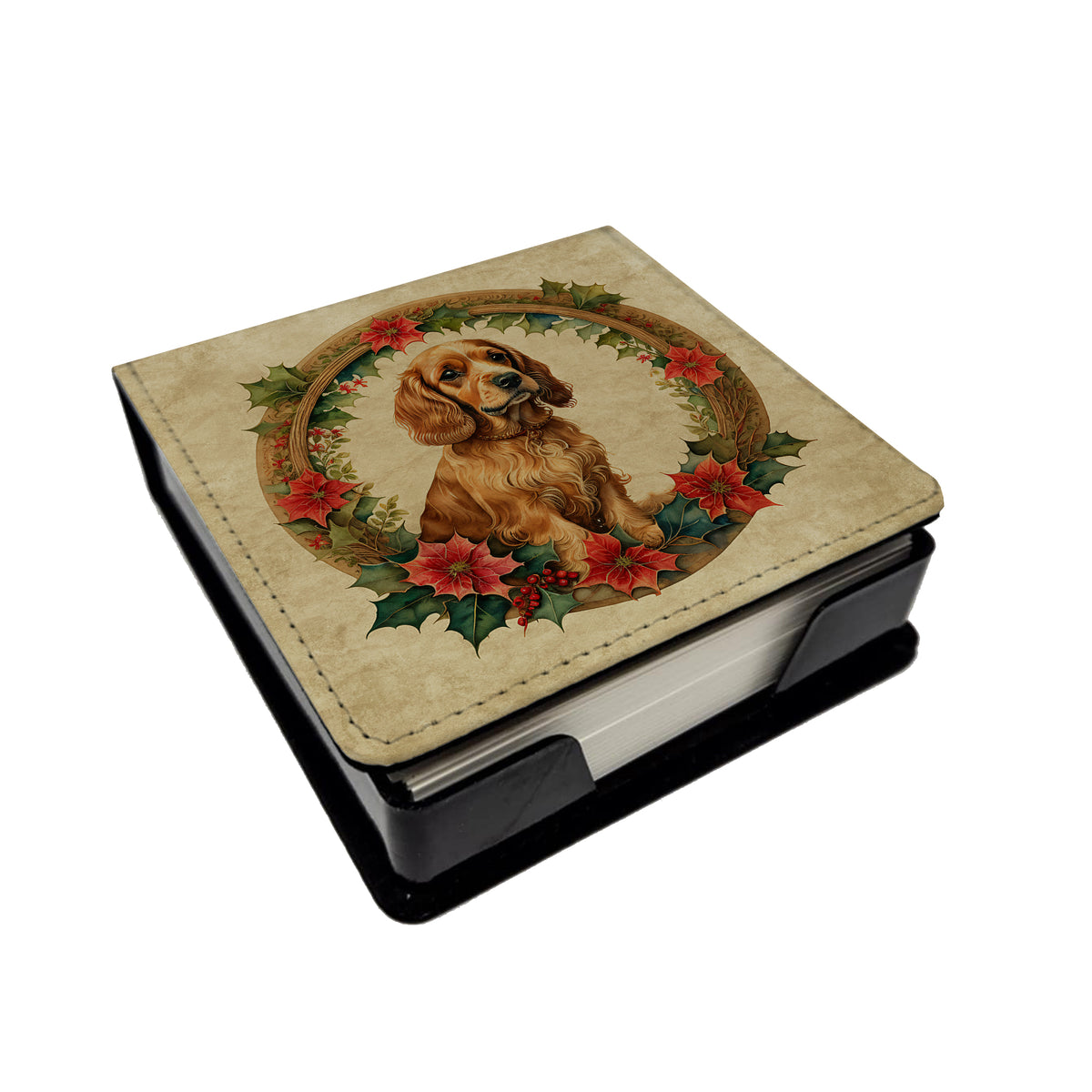 Caroline's Treasures Cocker Spaniel Christmas Flowers PU Leather Note Paper Holder