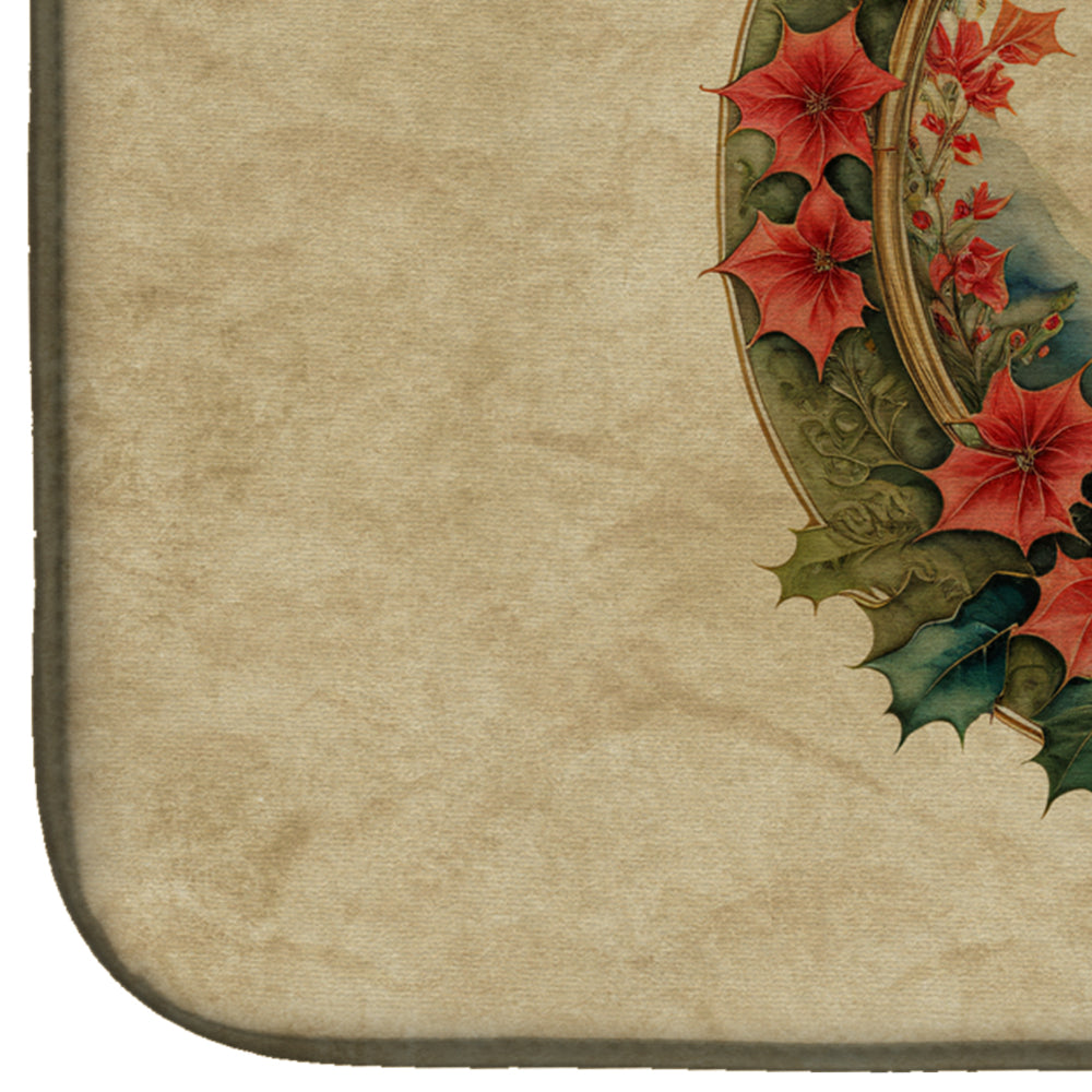 Caroline's Treasures Corgi Christmas Flowers Dish Drying Mat