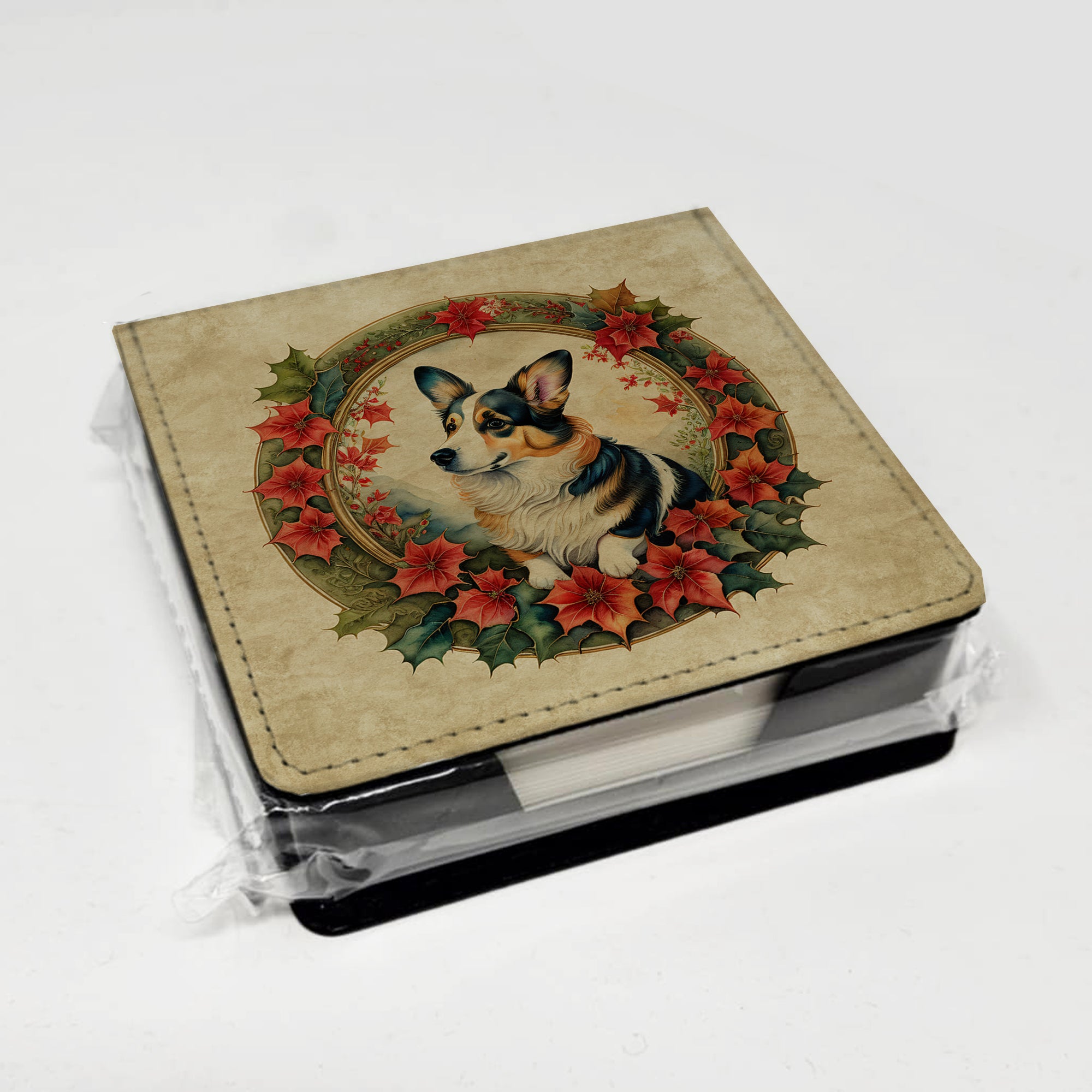 Caroline's Treasures Corgi Christmas Flowers PU Leather Note Paper Holder