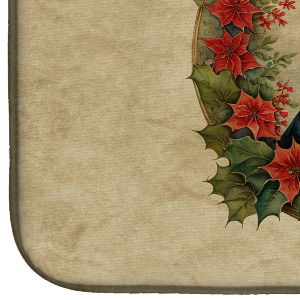 Caroline's Treasures Corgi Christmas Flowers Dish Drying Mat