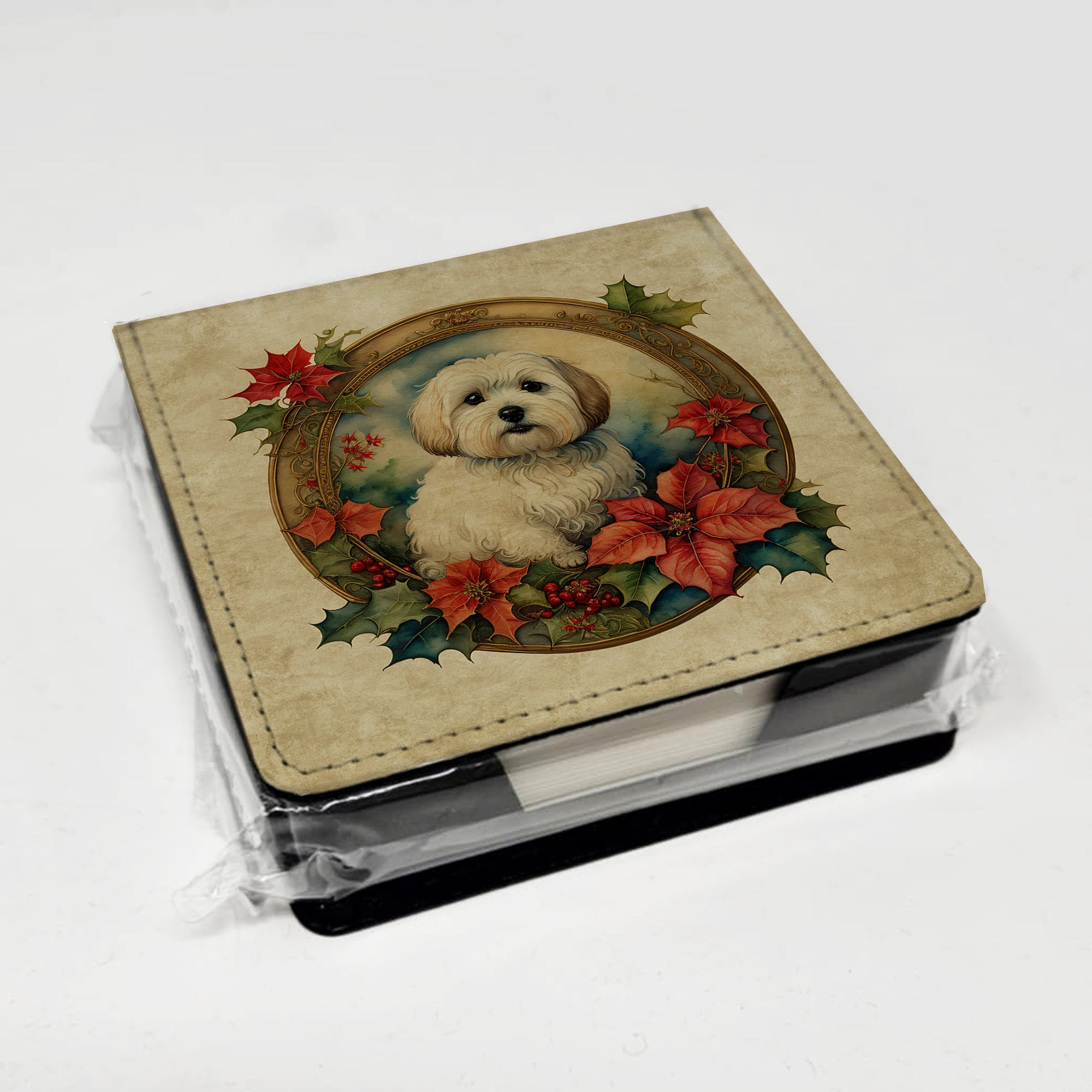 Caroline's Treasures Coton De Tulear Christmas Flowers PU Leather Note Paper Holder