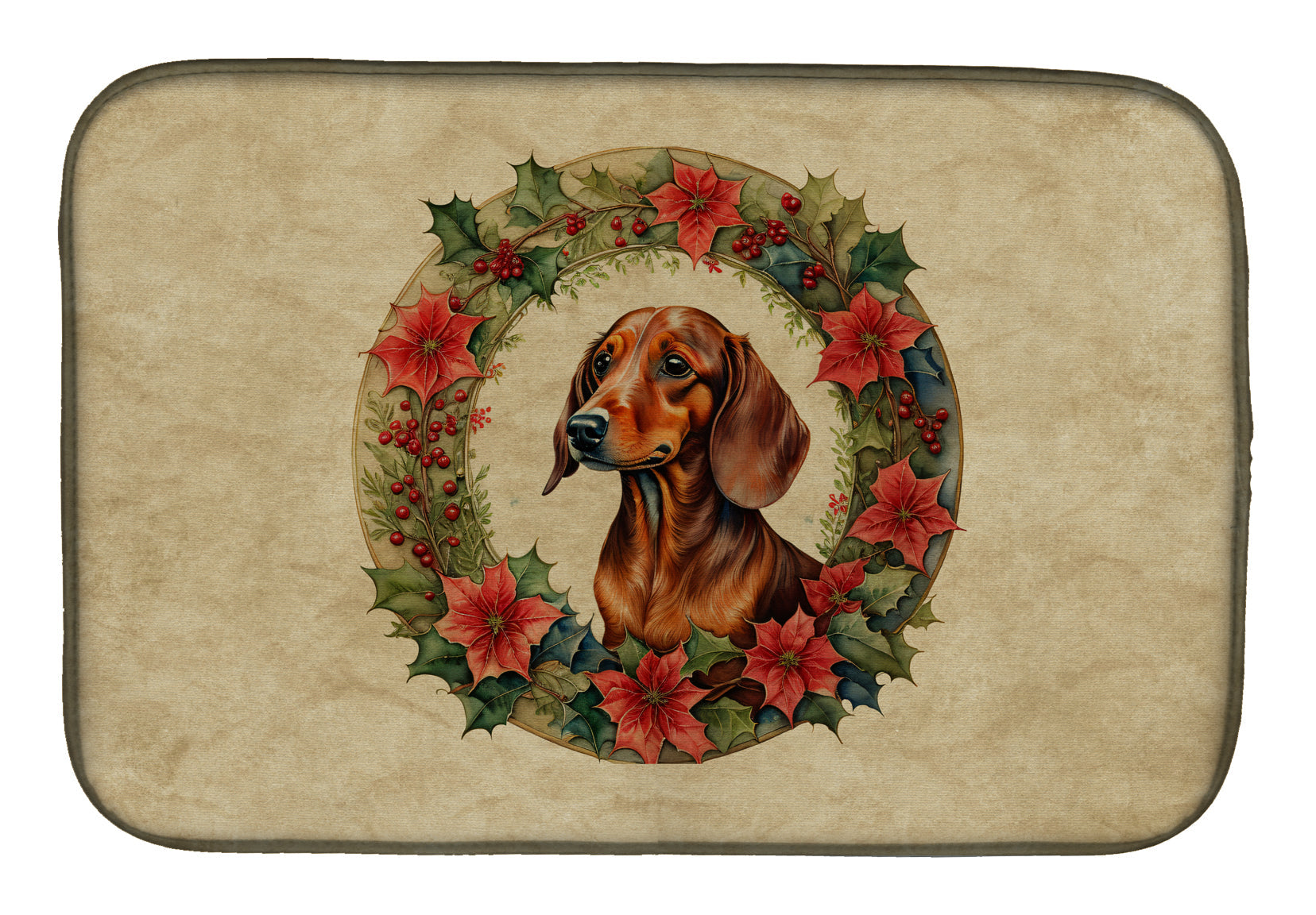 Caroline's Treasures Dachshund Christmas Flowers Dish Drying Mat