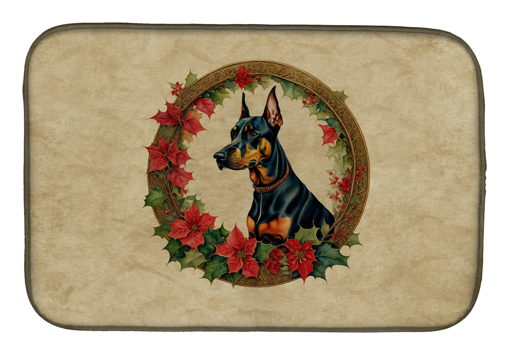 Caroline's Treasures Doberman Pinscher Christmas Flowers Dish Drying Mat