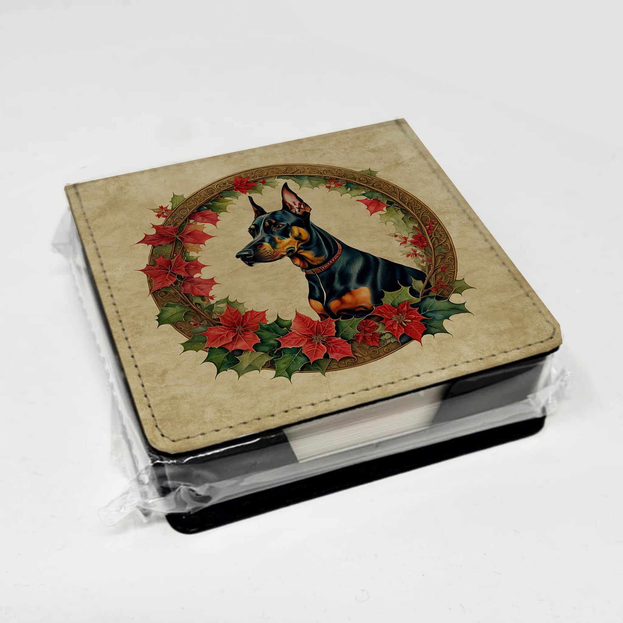 Caroline's Treasures Doberman Pinscher Christmas Flowers PU Leather Note Paper Holder