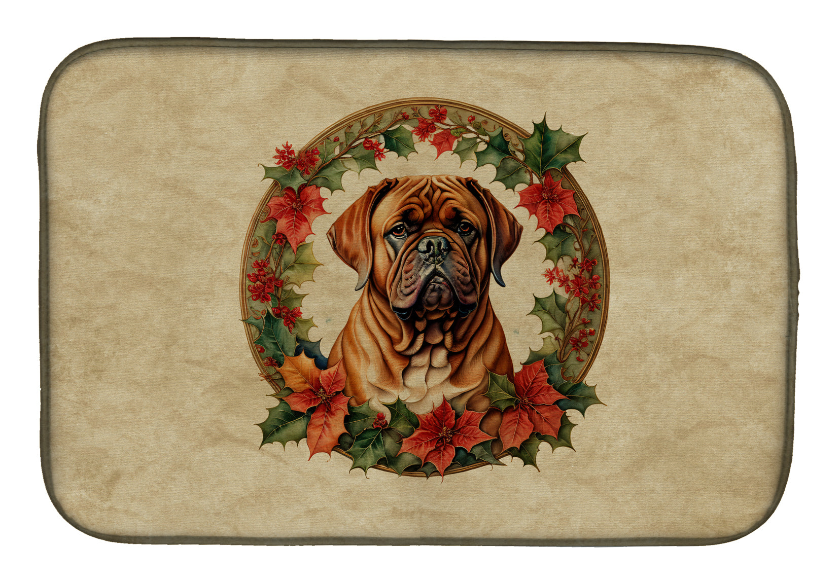 Caroline's Treasures Dogue de Bordeaux Christmas Flowers Dish Drying Mat