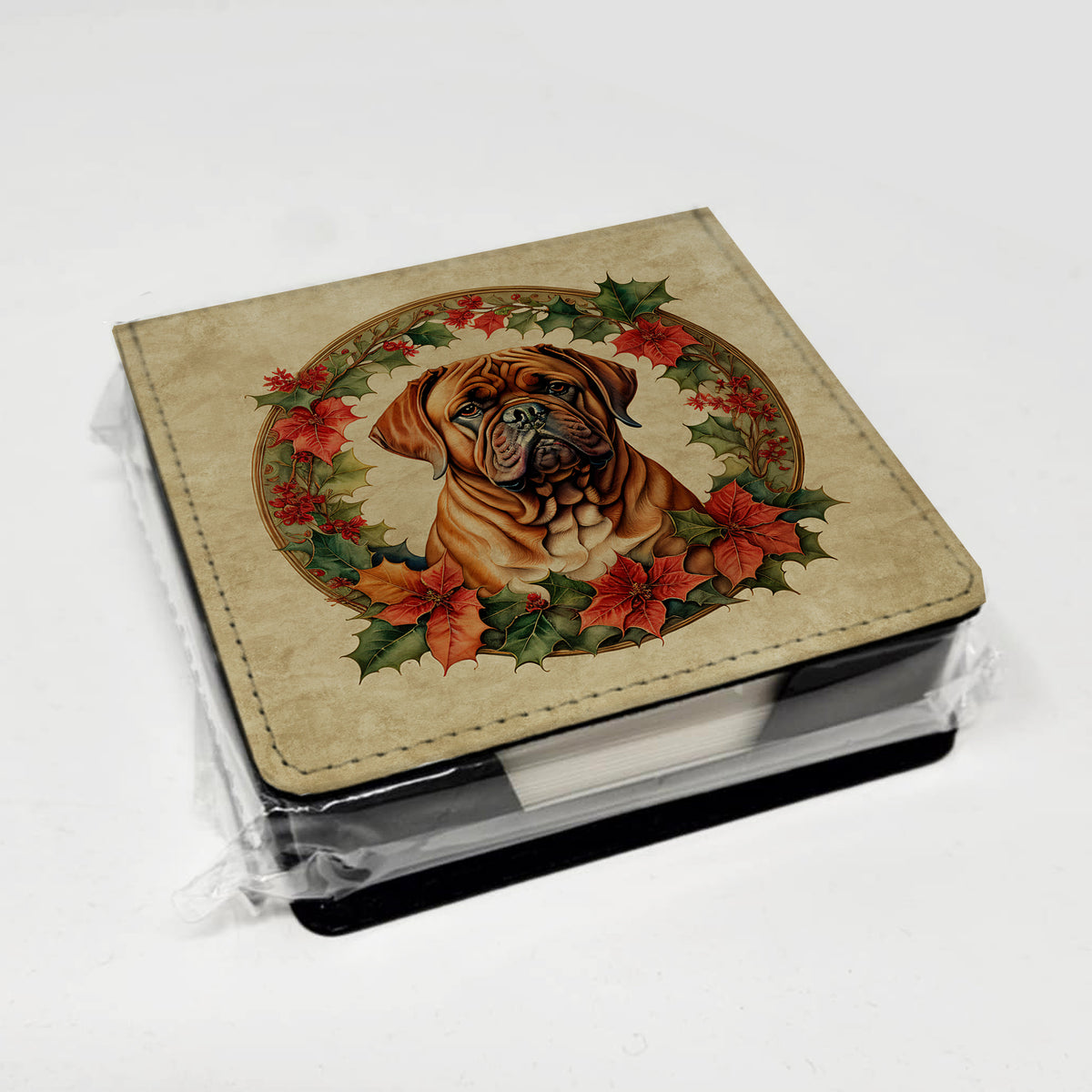 Caroline's Treasures Dogue de Bordeaux Christmas Flowers PU Leather Note Paper Holder