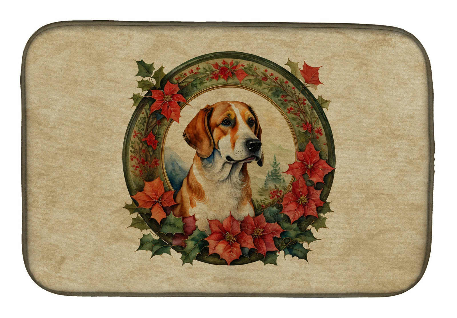 Caroline's Treasures English Foxhound Christmas Flowers Dish Drying Mat